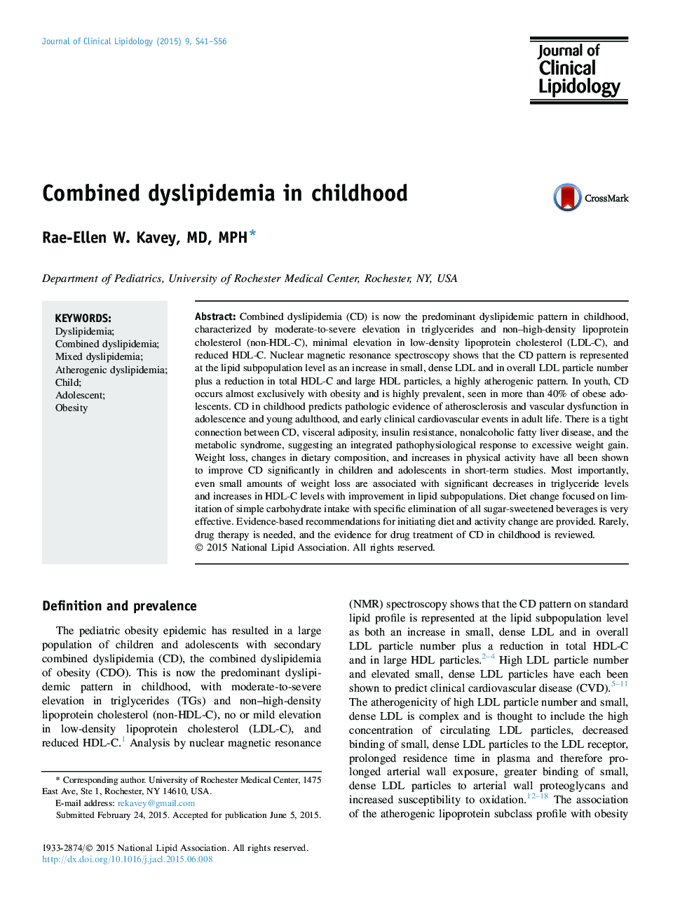 Combined dyslipidemia in childhood