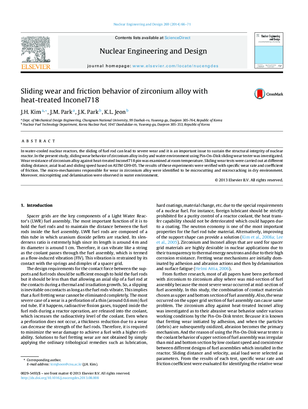 Sliding wear and friction behavior of zirconium alloy with heat-treated Inconel718
