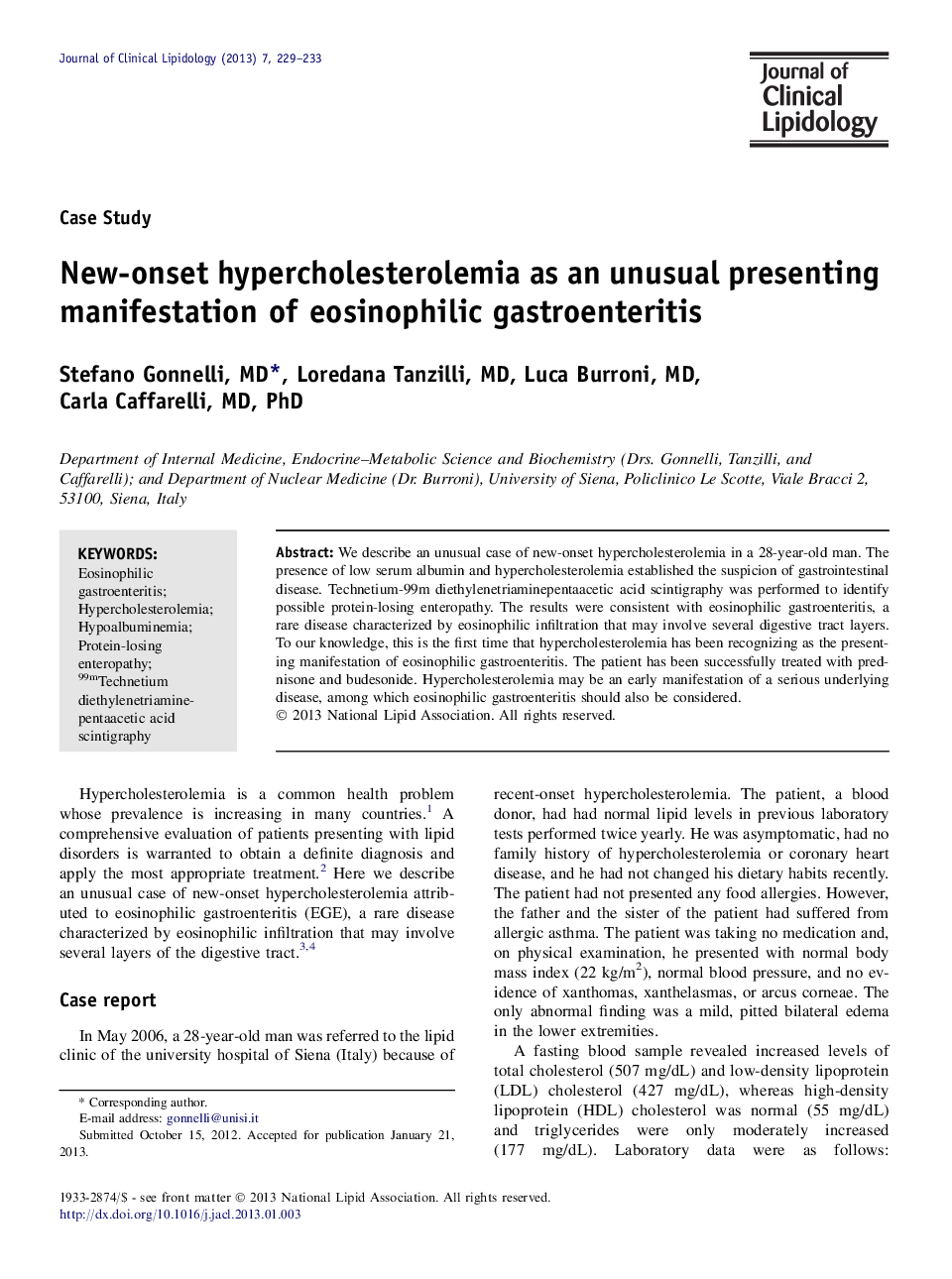 New-onset hypercholesterolemia as an unusual presenting manifestation of eosinophilic gastroenteritis