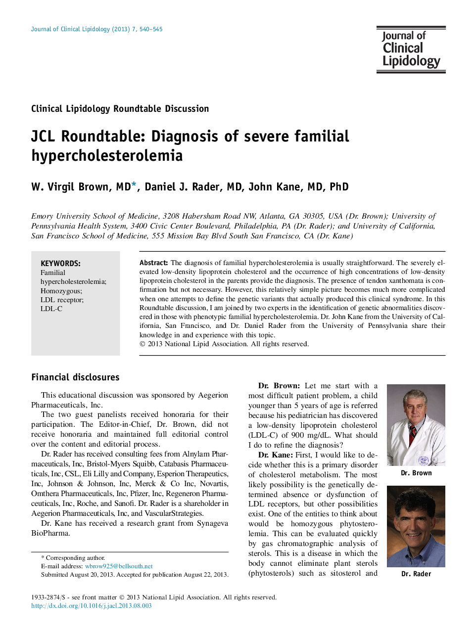 JCL Roundtable: Diagnosis of severe familial hypercholesterolemia