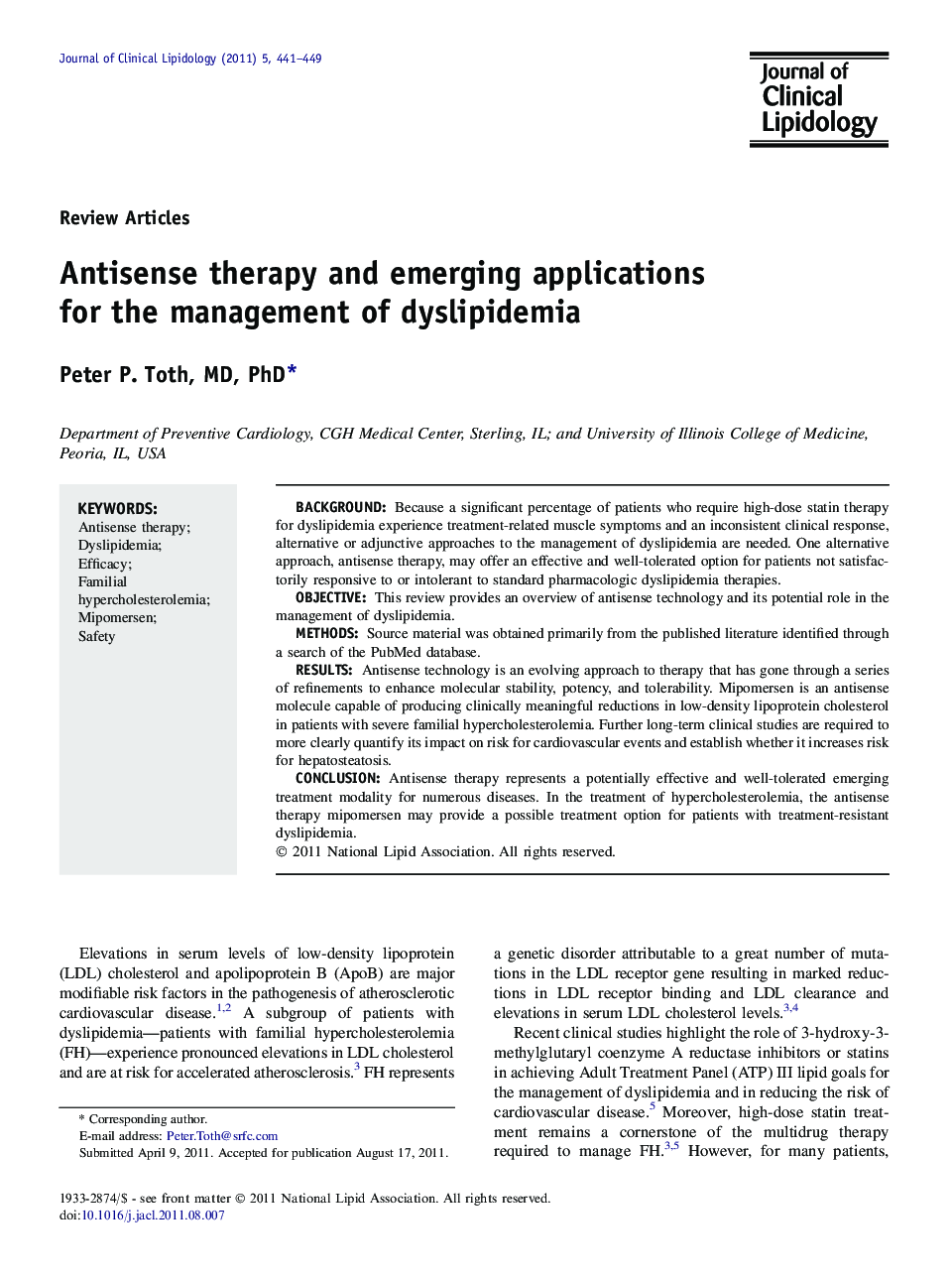 Antisense therapy and emerging applications for the management of dyslipidemia