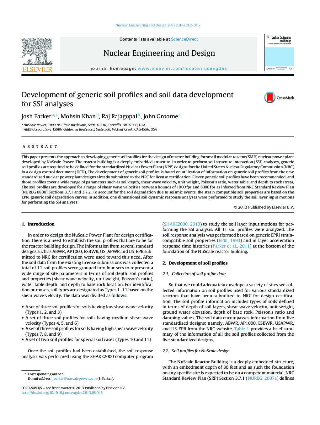 Development of generic soil profiles and soil data development for SSI analyses