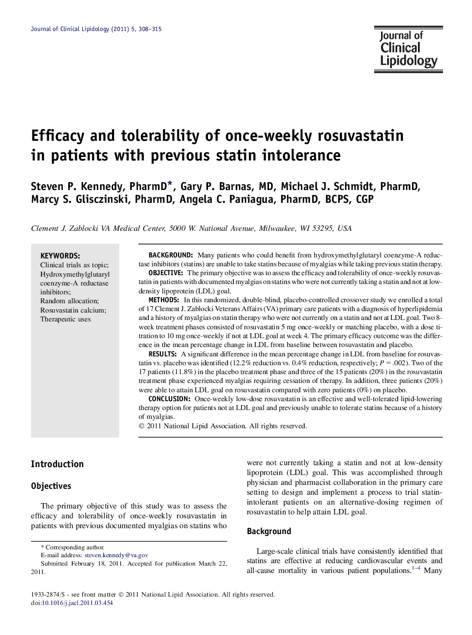 Efficacy and tolerability of once-weekly rosuvastatin in patients with previous statin intolerance