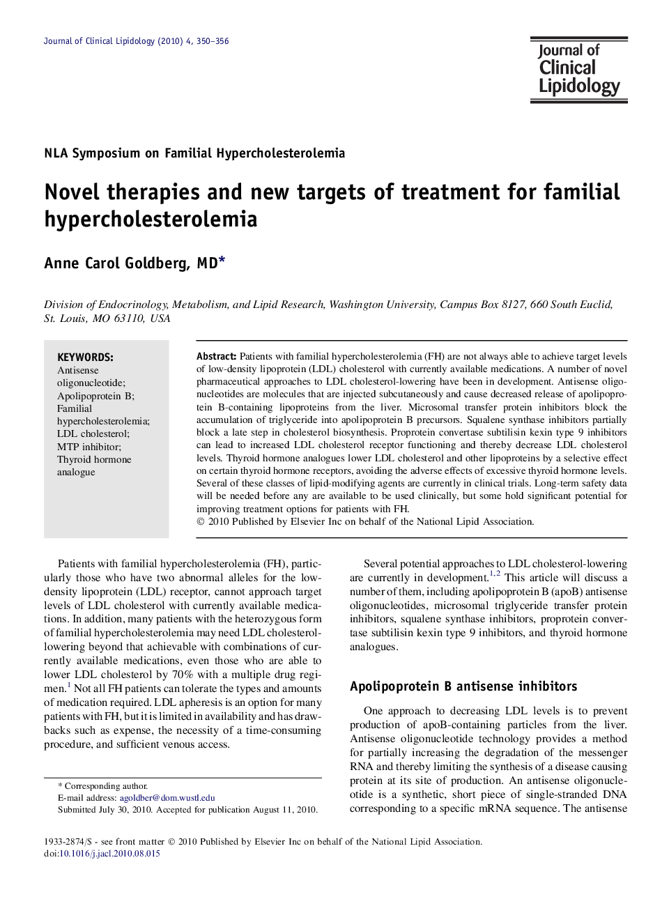 Novel therapies and new targets of treatment for familial hypercholesterolemia