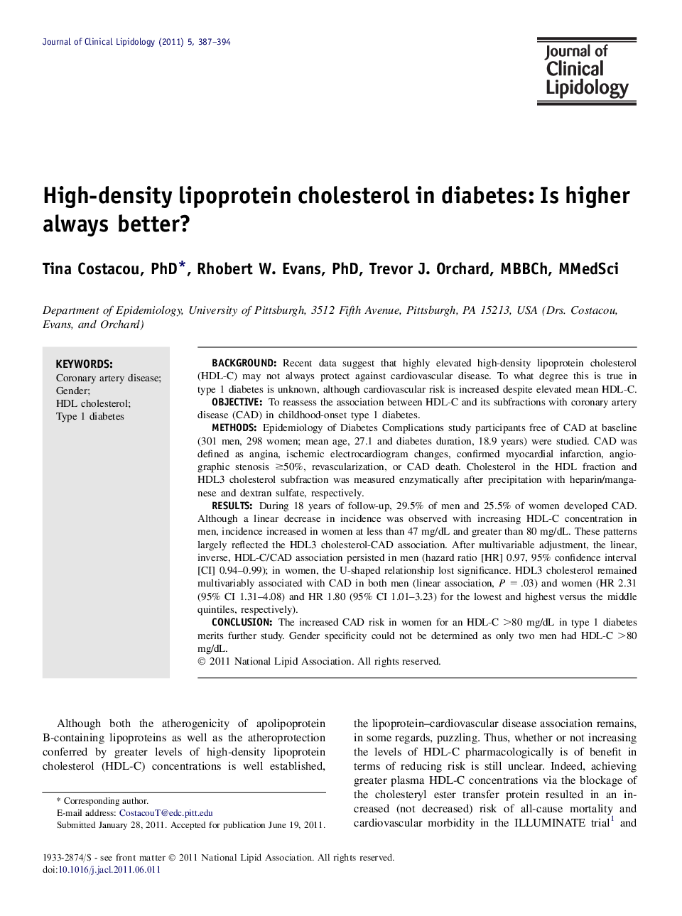 High-density lipoprotein cholesterol in diabetes: Is higher always better?