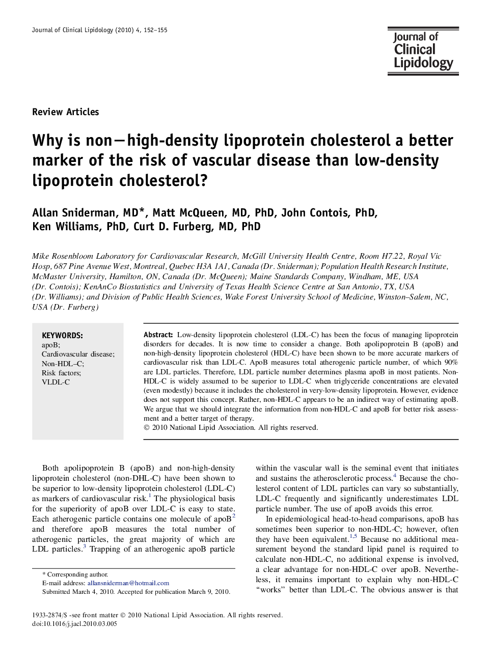 Why is non−high-density lipoprotein cholesterol a better marker of the risk of vascular disease than low-density lipoprotein cholesterol?