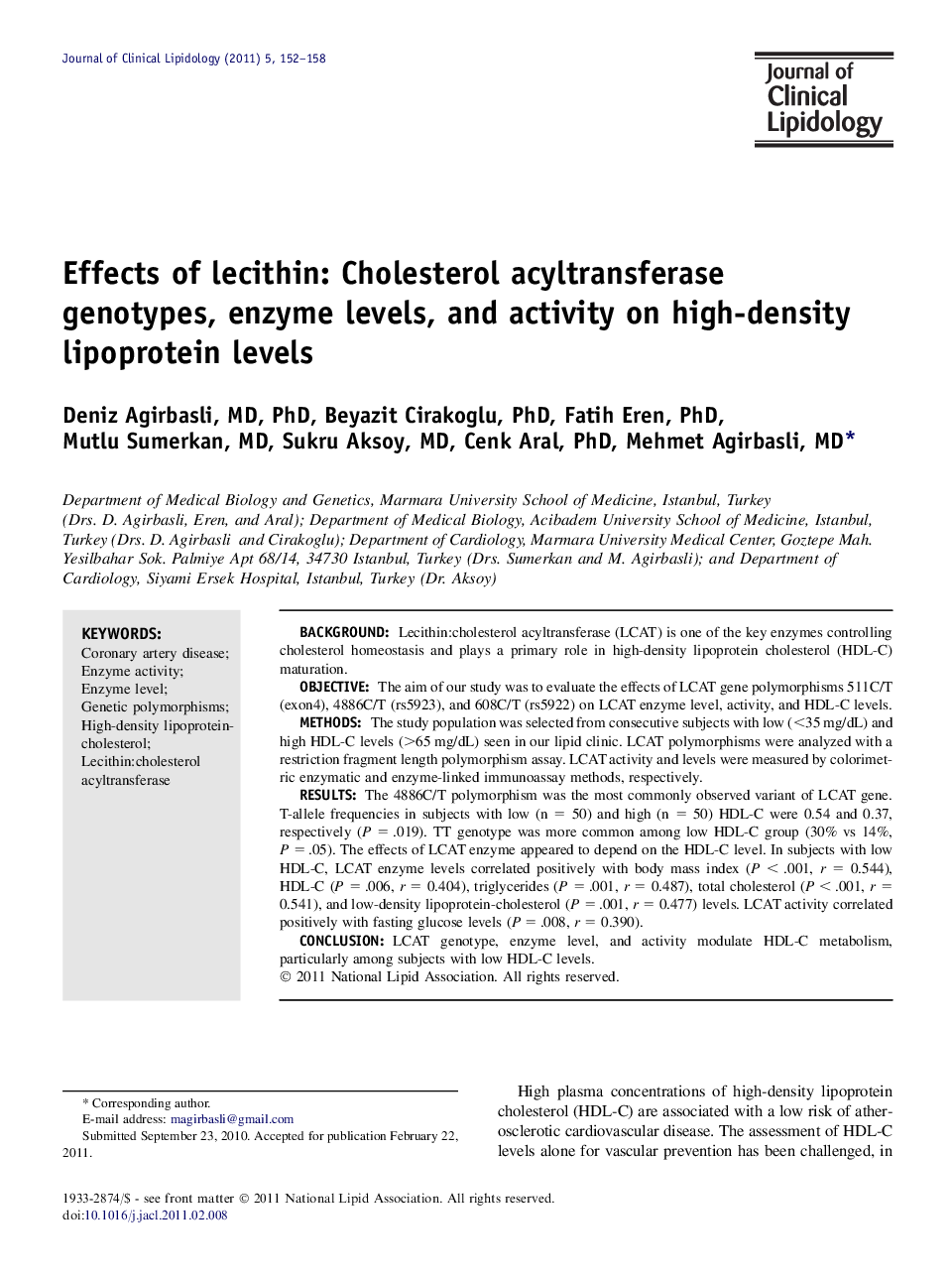 Effects of lecithin: Cholesterol acyltransferase genotypes, enzyme levels, and activity on high-density lipoprotein levels