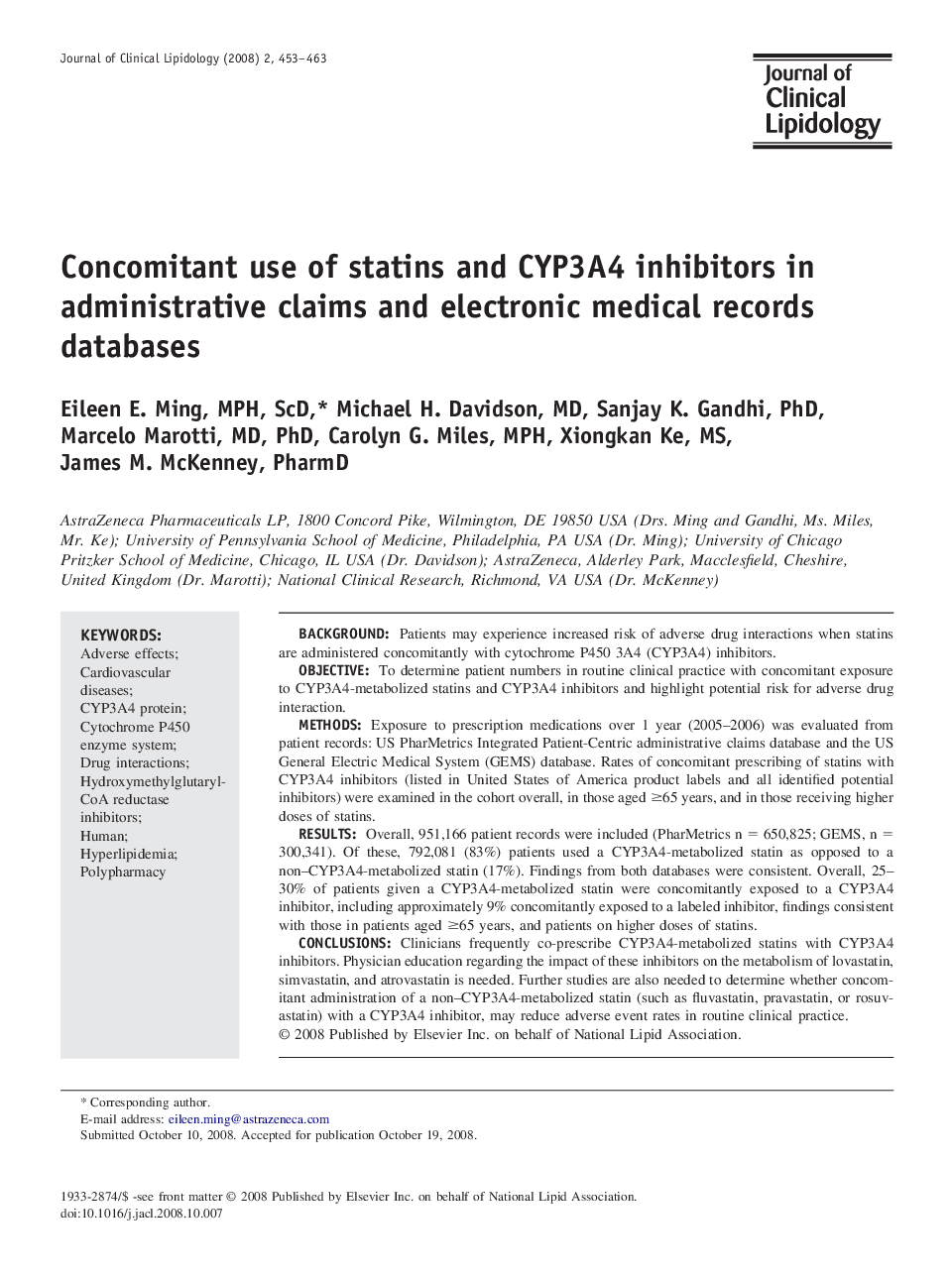 Concomitant use of statins and CYP3A4 inhibitors in administrative claims and electronic medical records databases