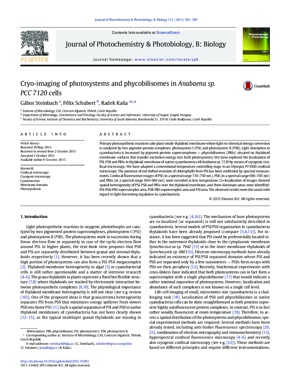 Cryo-imaging of photosystems and phycobilisomes in Anabaena sp. PCC 7120 cells