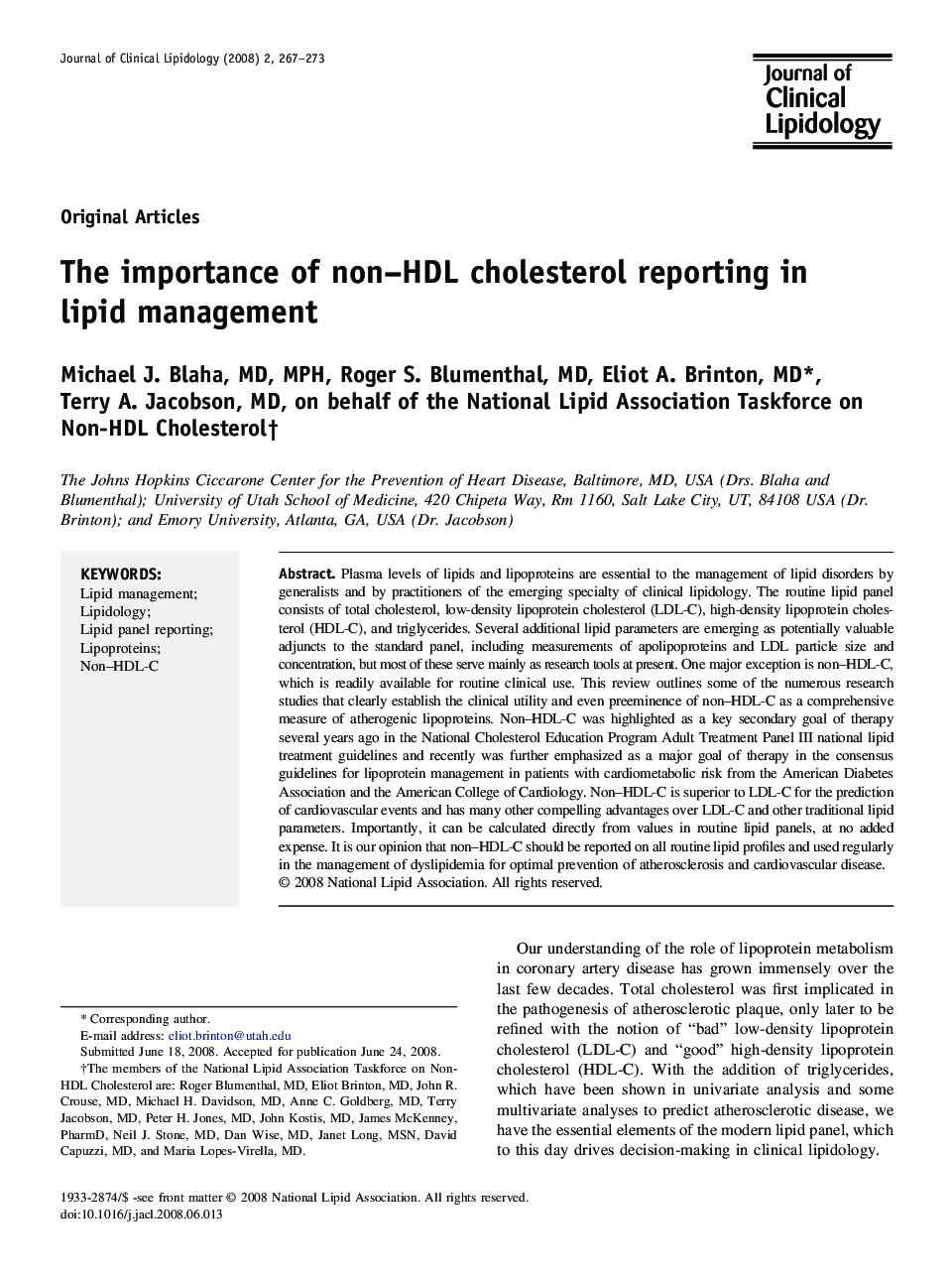The importance of non–HDL cholesterol reporting in lipid management