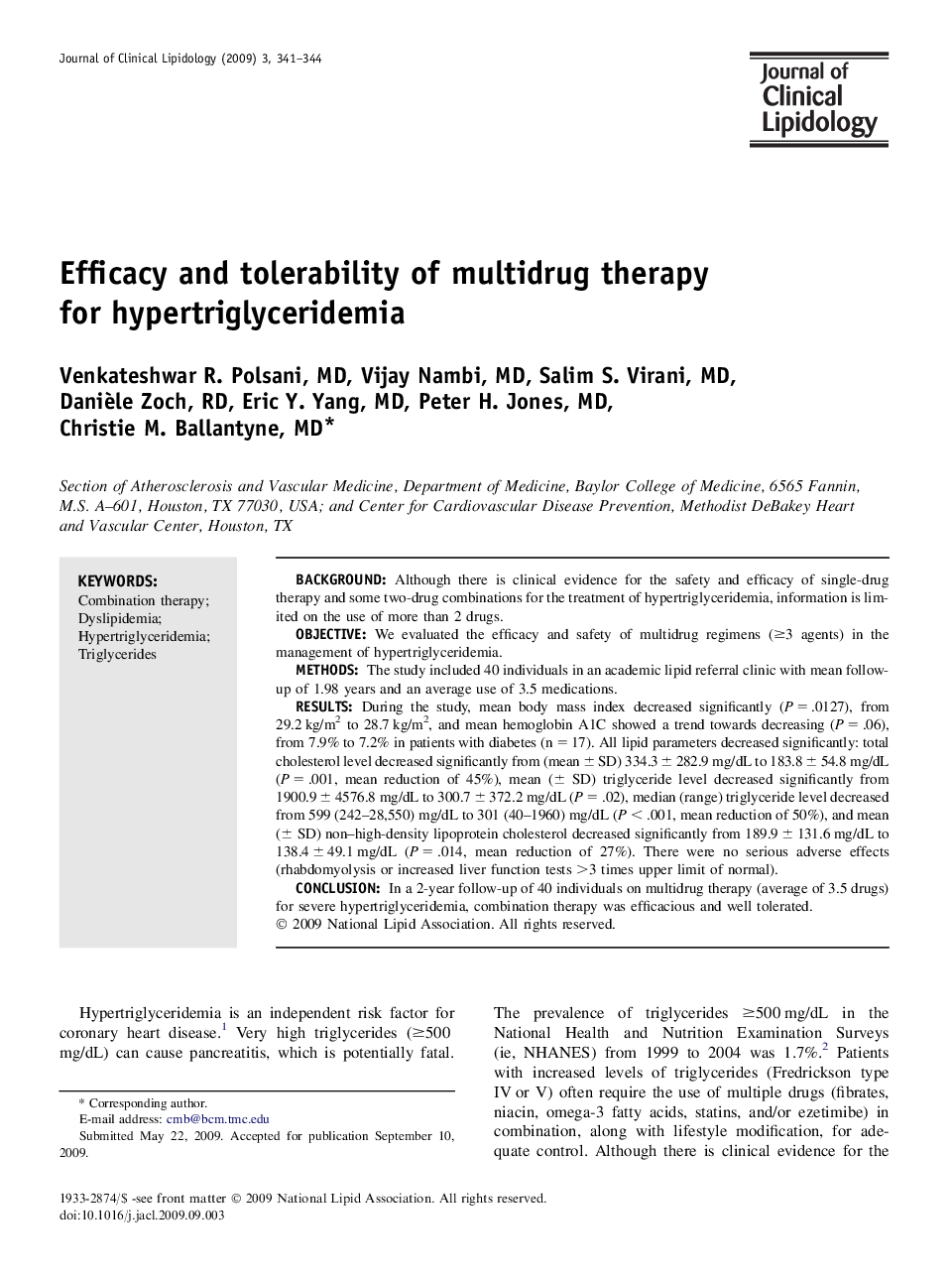 Efficacy and tolerability of multidrug therapy for hypertriglyceridemia