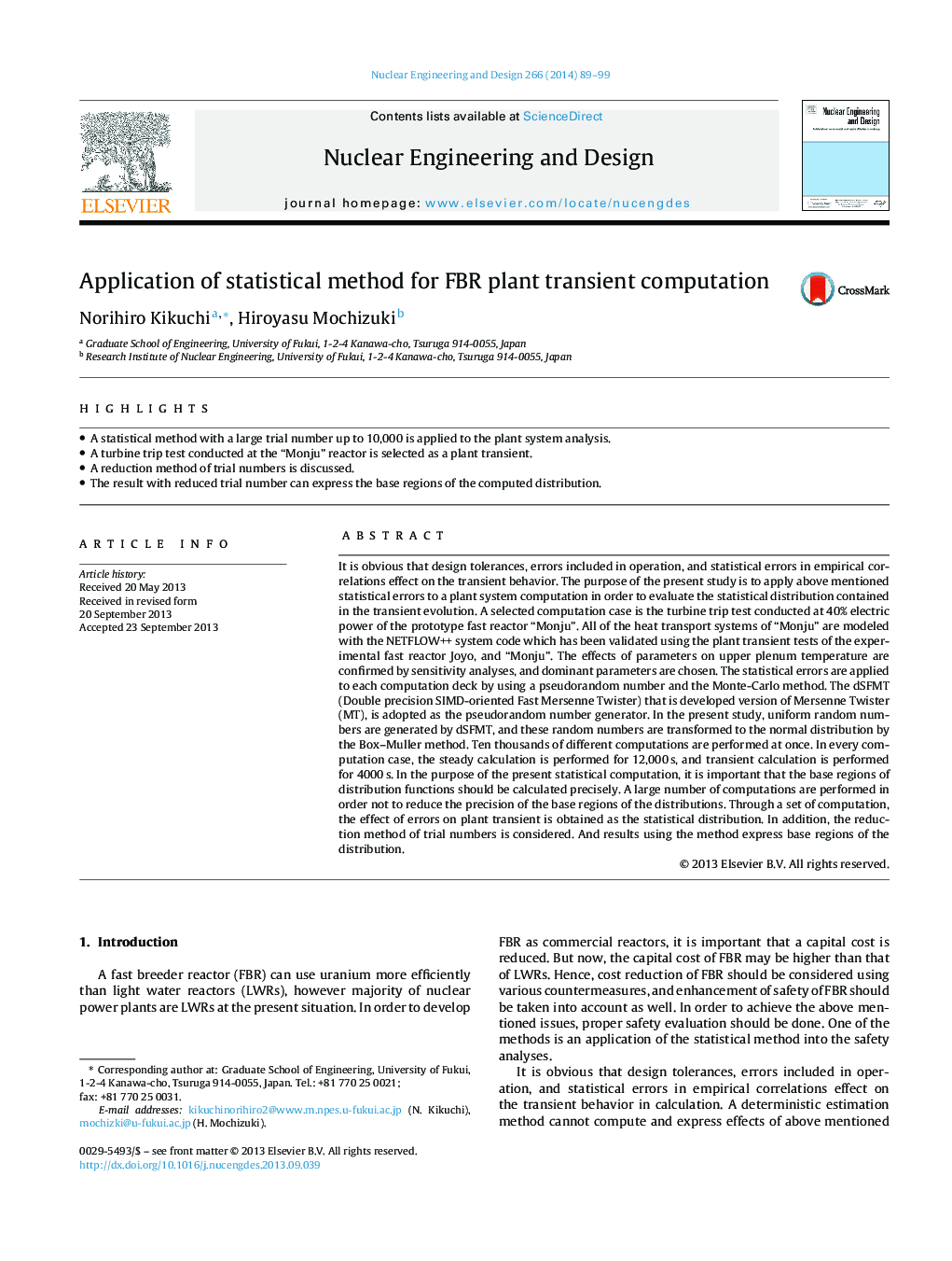 Application of statistical method for FBR plant transient computation