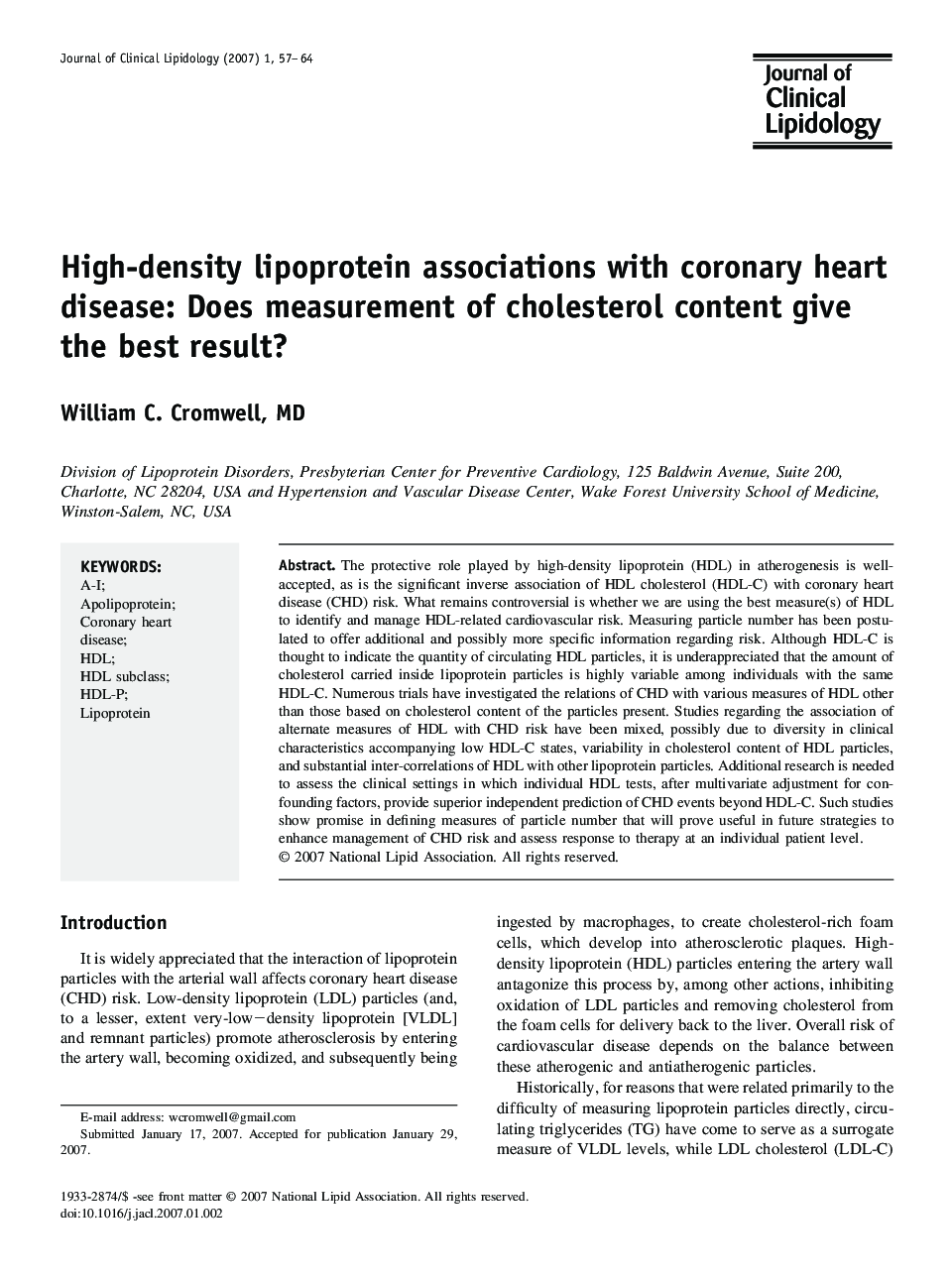 High-density lipoprotein associations with coronary heart disease: Does measurement of cholesterol content give the best result?
