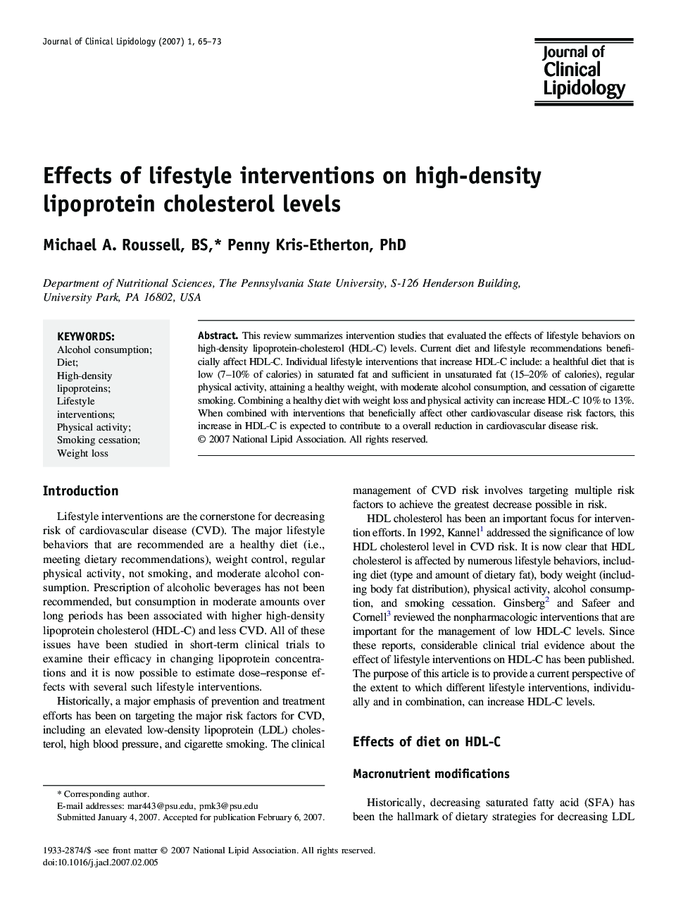 Effects of lifestyle interventions on high-density lipoprotein cholesterol levels