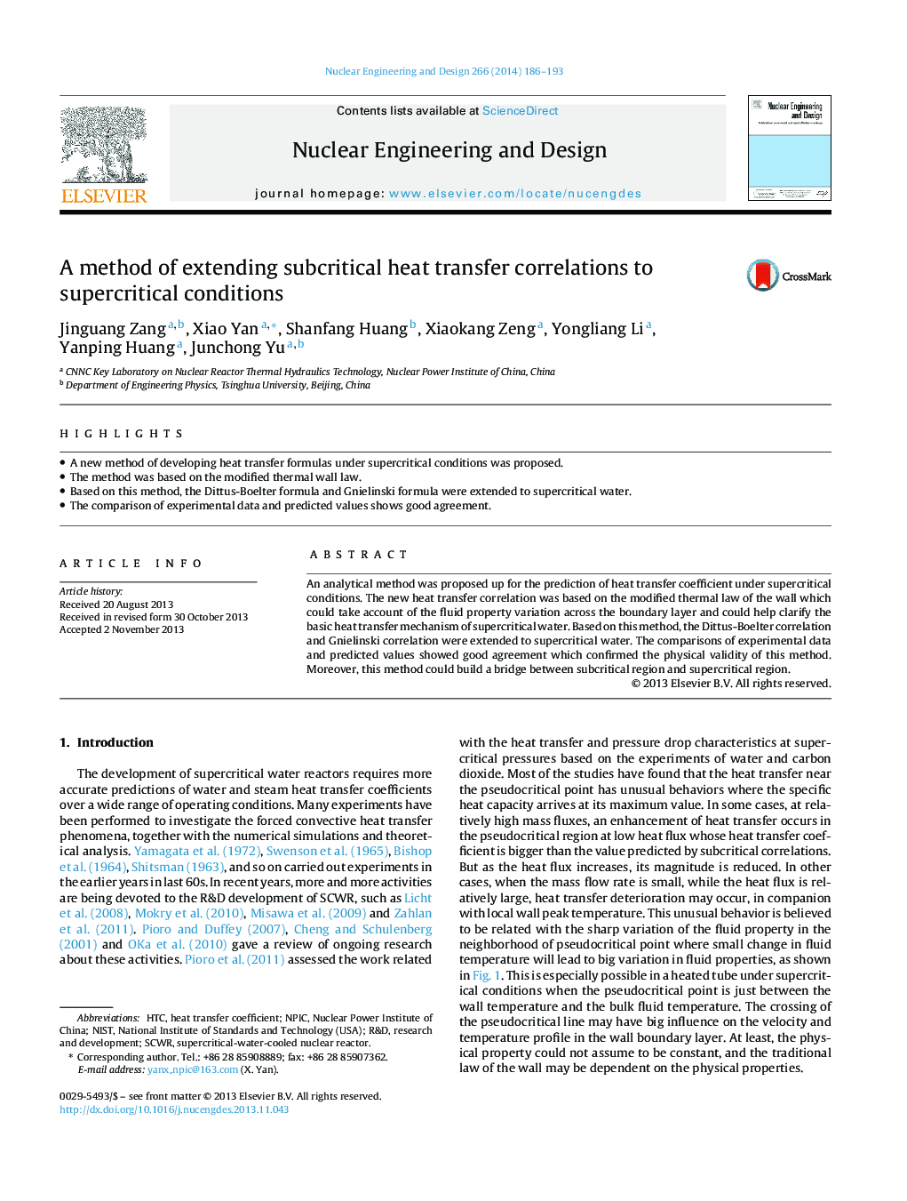 A method of extending subcritical heat transfer correlations to supercritical conditions