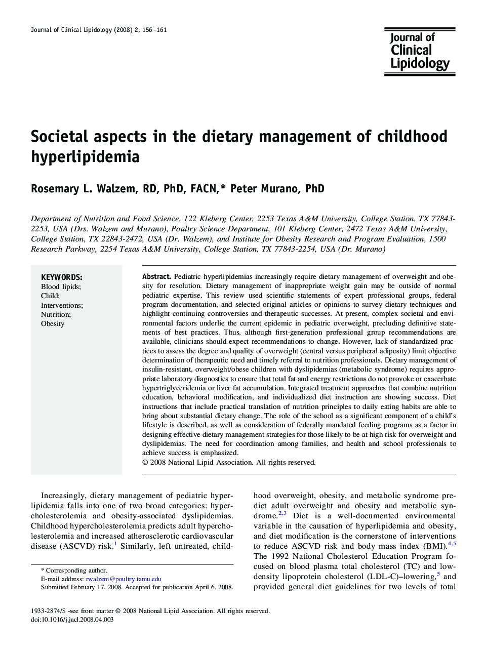 Societal aspects in the dietary management of childhood hyperlipidemia