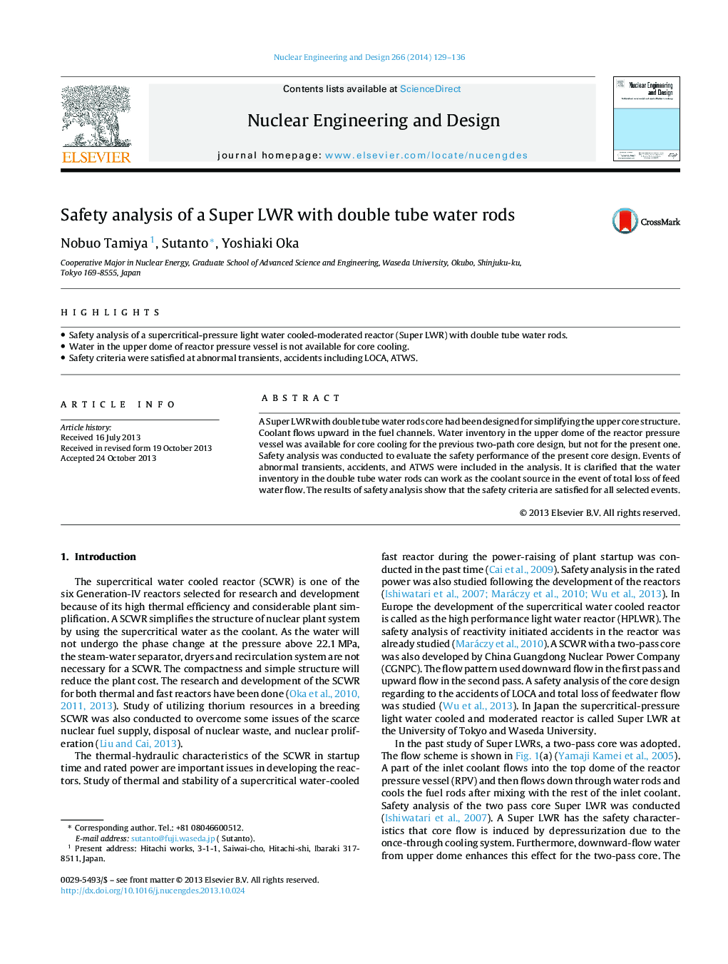 Safety analysis of a Super LWR with double tube water rods