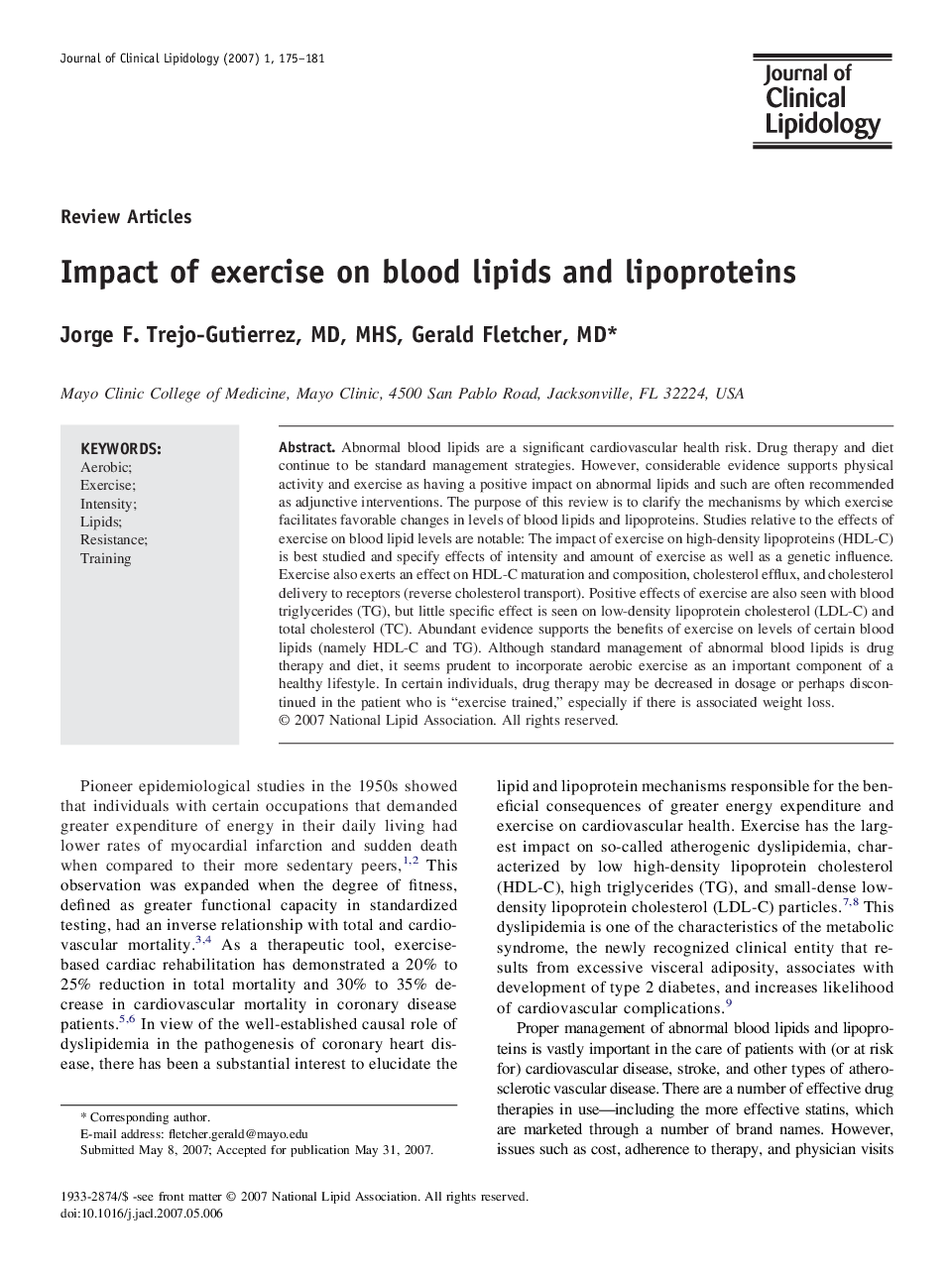 Impact of exercise on blood lipids and lipoproteins