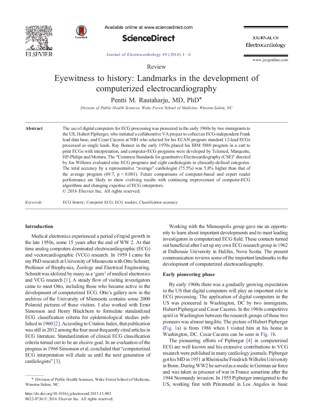 Eyewitness to history: Landmarks in the development of computerized electrocardiography