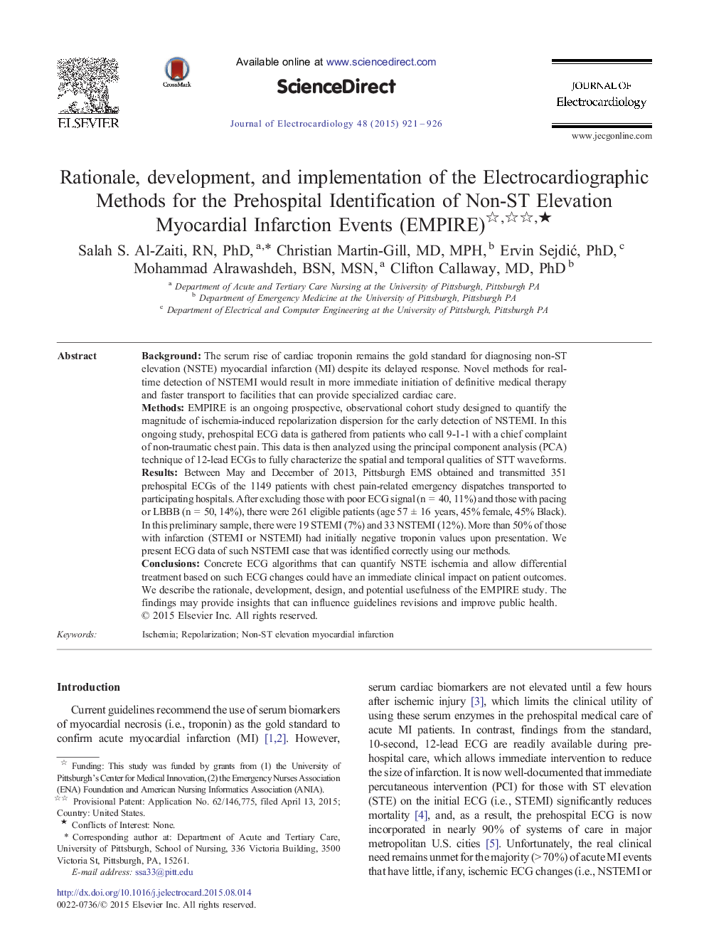 Rationale, development, and implementation of the Electrocardiographic Methods for the Prehospital Identification of Non-ST Elevation Myocardial Infarction Events (EMPIRE) ★