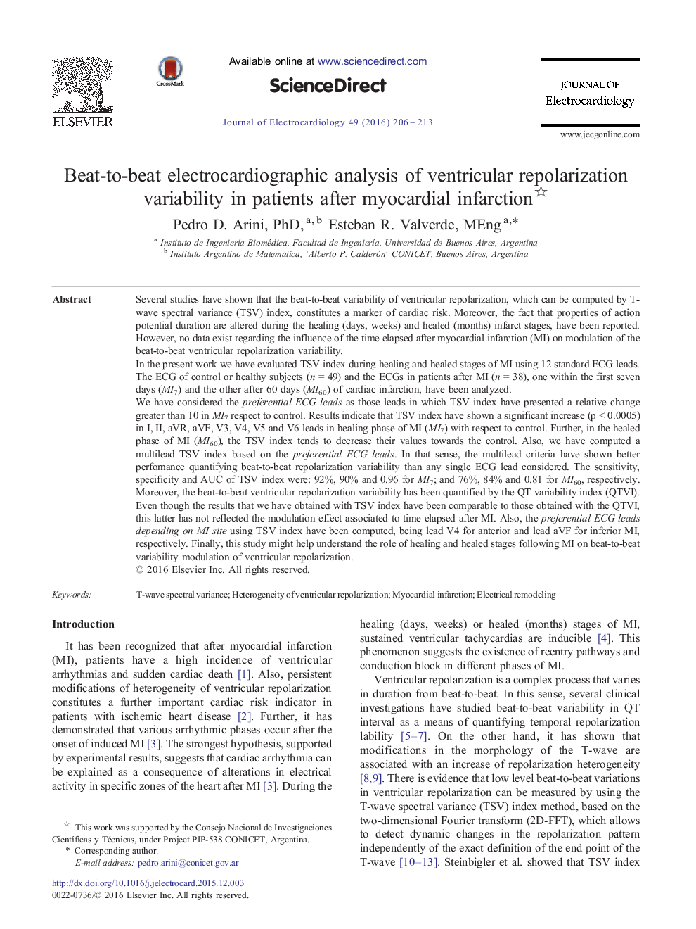 Beat-to-beat electrocardiographic analysis of ventricular repolarization variability in patients after myocardial infarction 