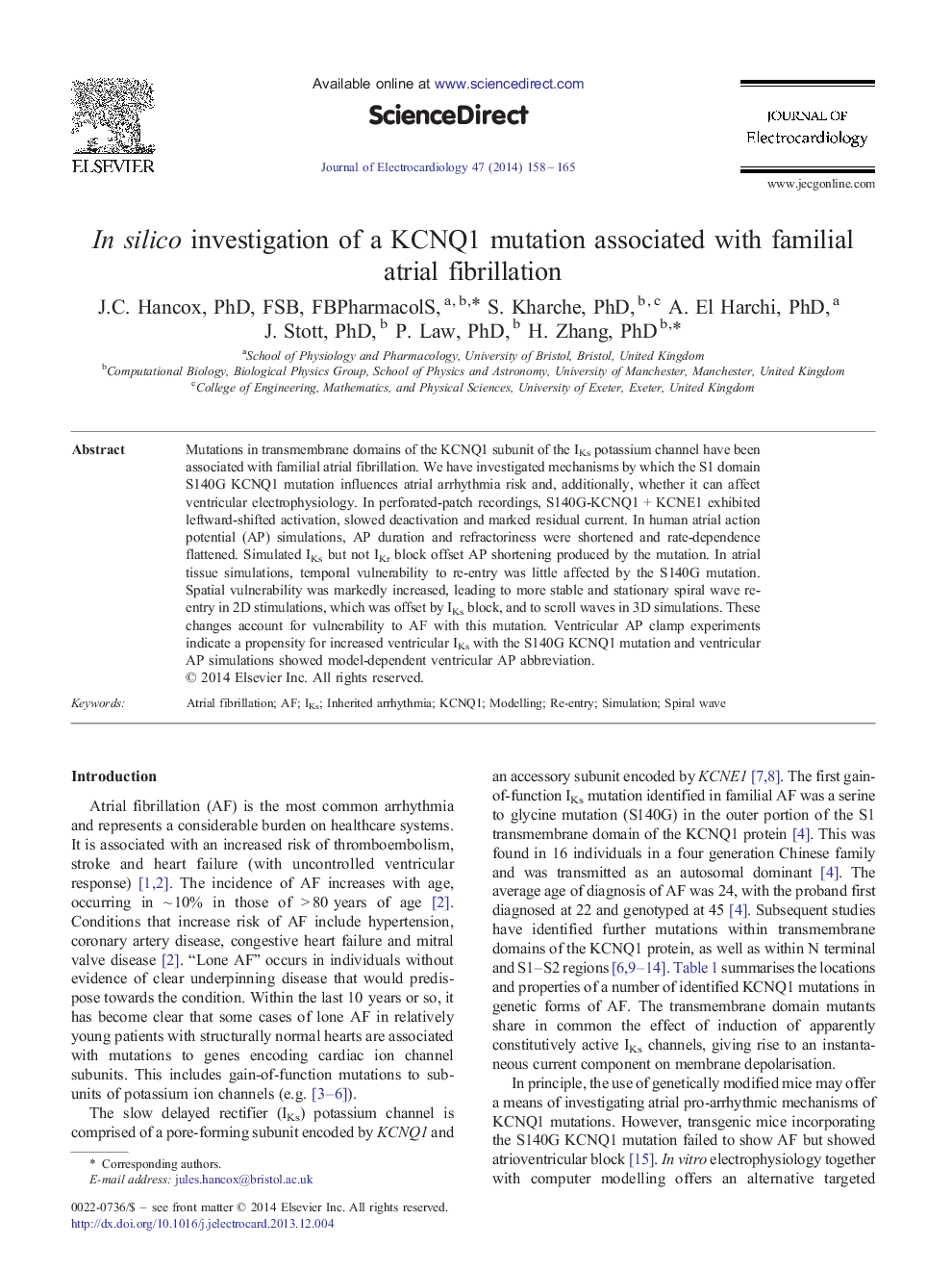 In silico investigation of a KCNQ1 mutation associated with familial atrial fibrillation