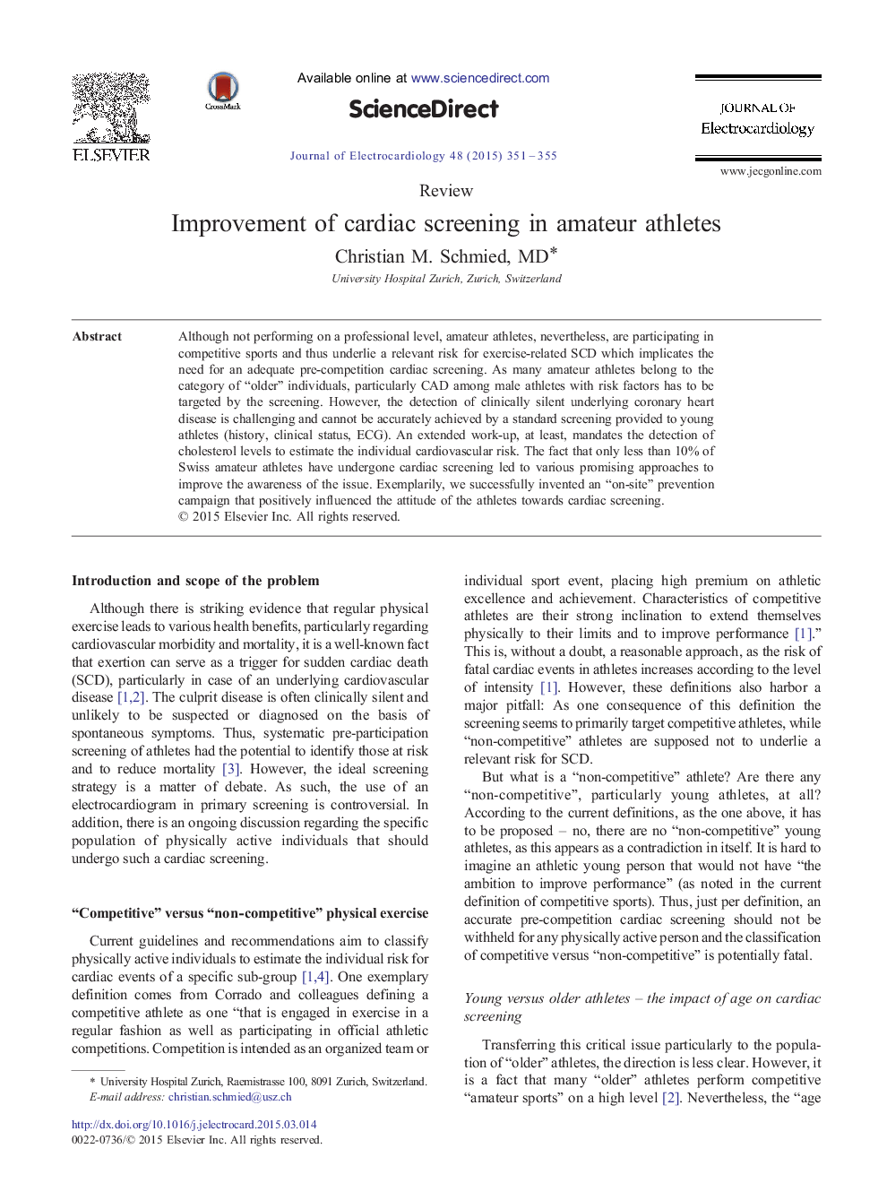 Improvement of cardiac screening in amateur athletes