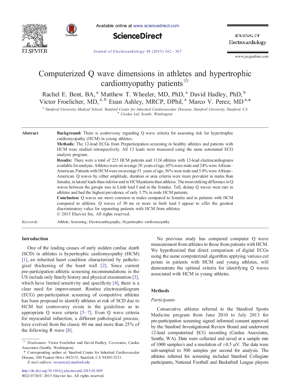 Computerized Q wave dimensions in athletes and hypertrophic cardiomyopathy patients 