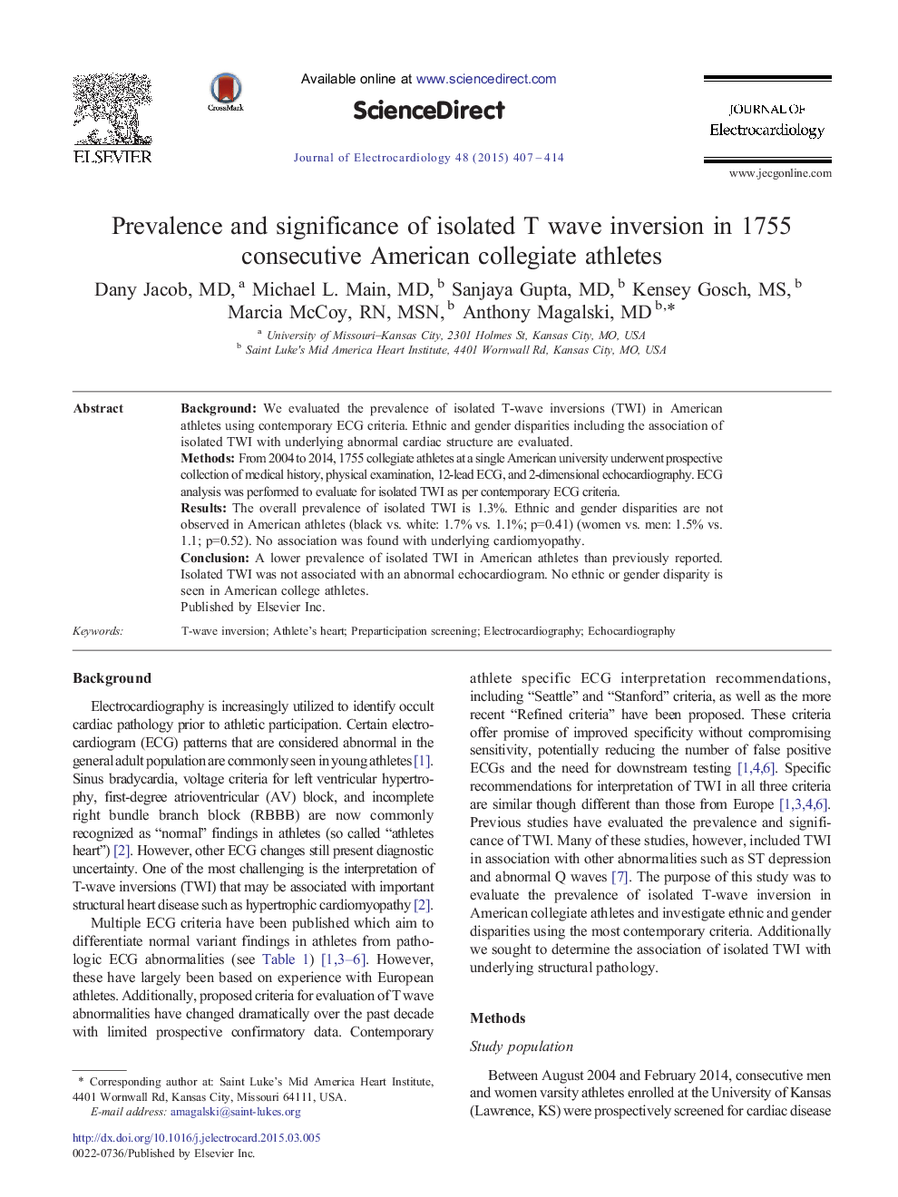 Prevalence and significance of isolated T wave inversion in 1755 consecutive American collegiate athletes