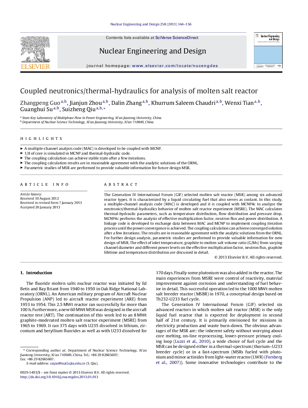 Coupled neutronics/thermal-hydraulics for analysis of molten salt reactor
