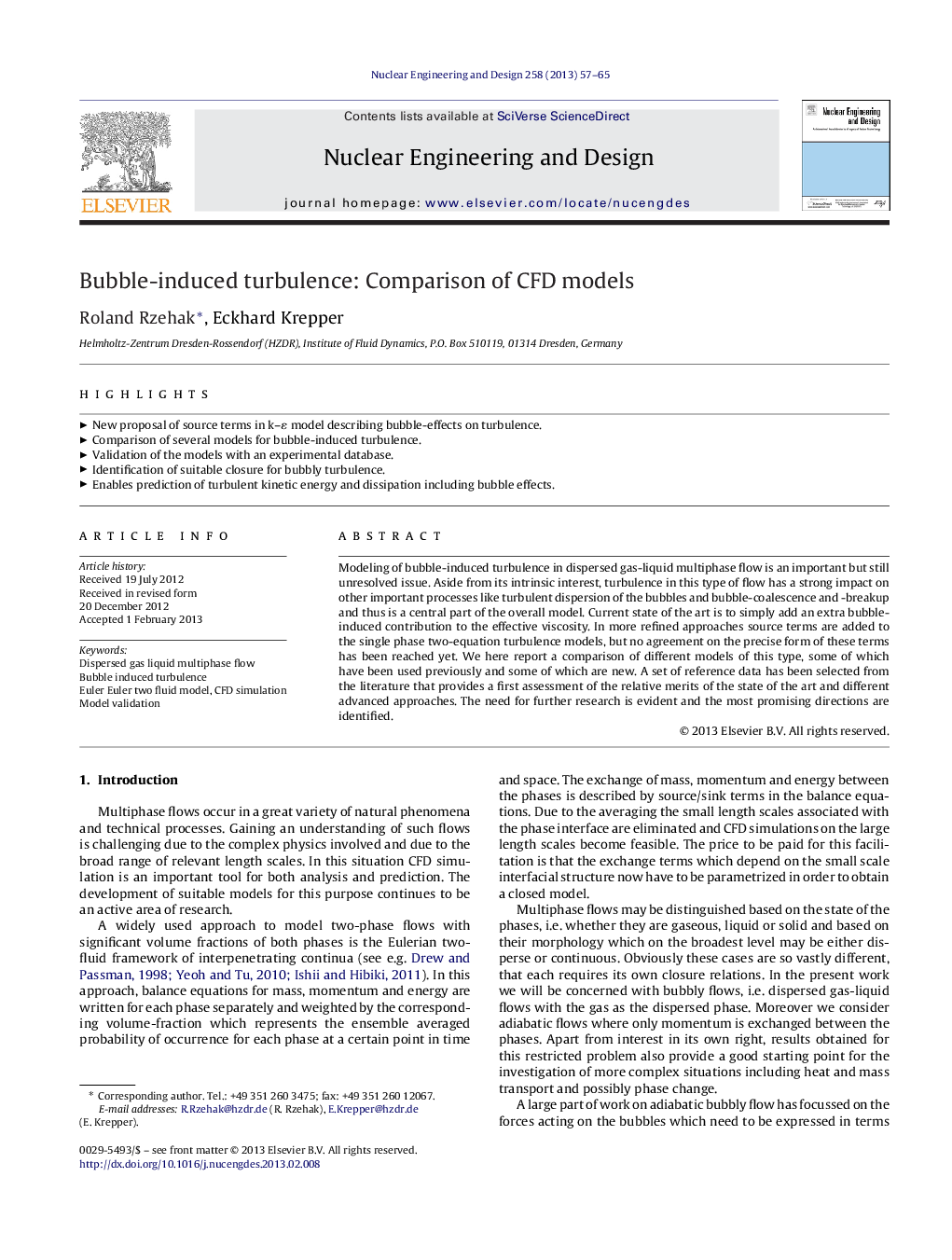 عکس صفحه اول مقاله: Bubble-induced turbulence: Comparison of CFD models Bubble-induced turbulence: Comparison of CFD models