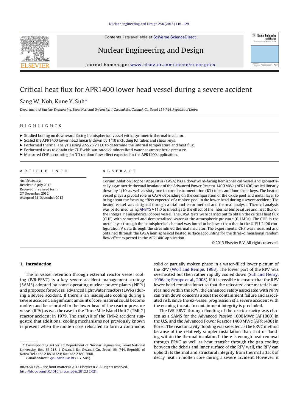 Critical heat flux for APR1400 lower head vessel during a severe accident