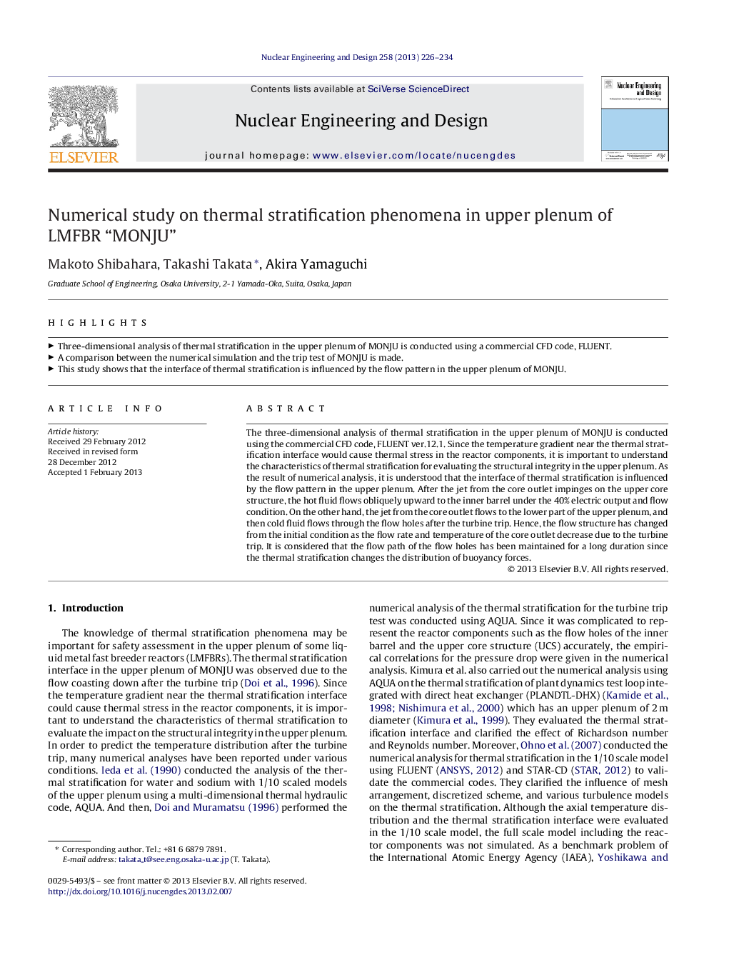 Numerical study on thermal stratification phenomena in upper plenum of LMFBR “MONJU”