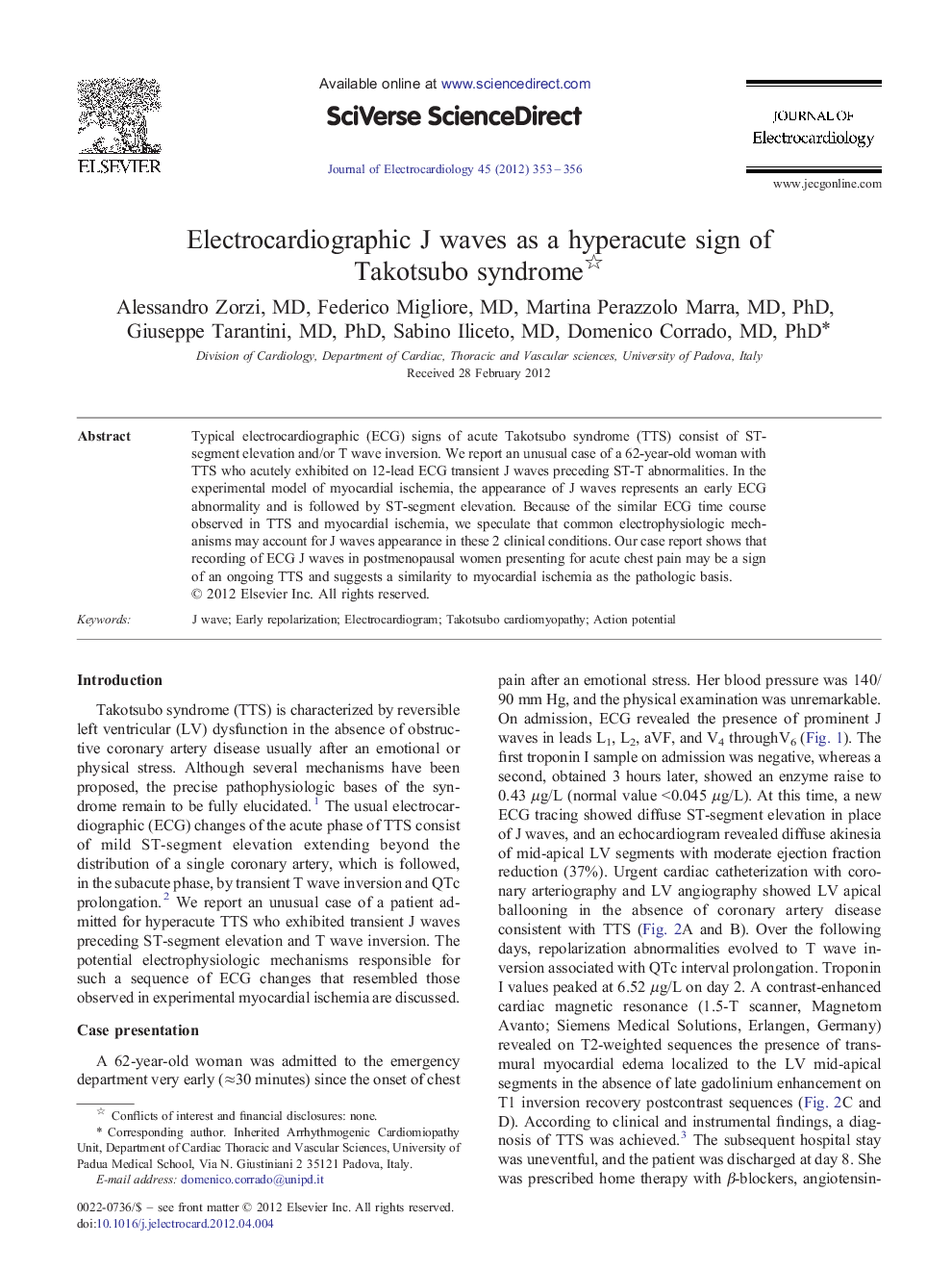 Electrocardiographic J waves as a hyperacute sign of Takotsubo syndrome 