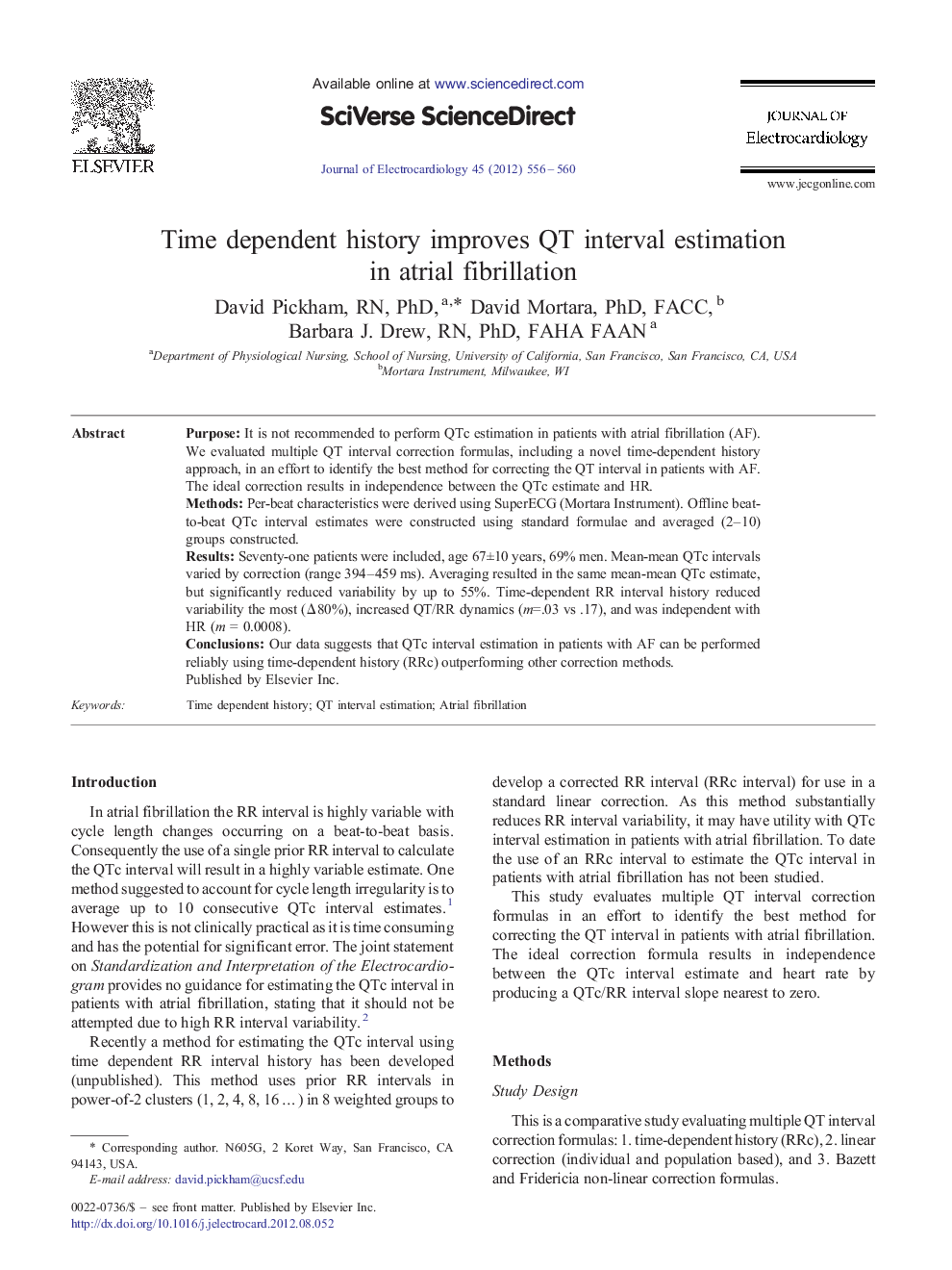 عکس صفحه اول مقاله: Time dependent history improves QT interval estimation in atrial fibrillation Time dependent history improves QT interval estimation in atrial fibrillation