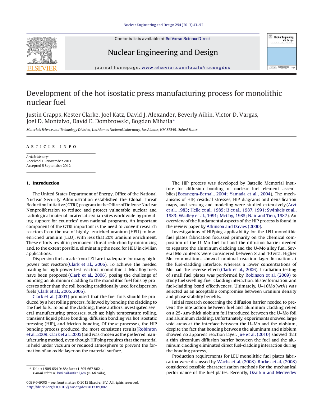 Development of the hot isostatic press manufacturing process for monolithic nuclear fuel