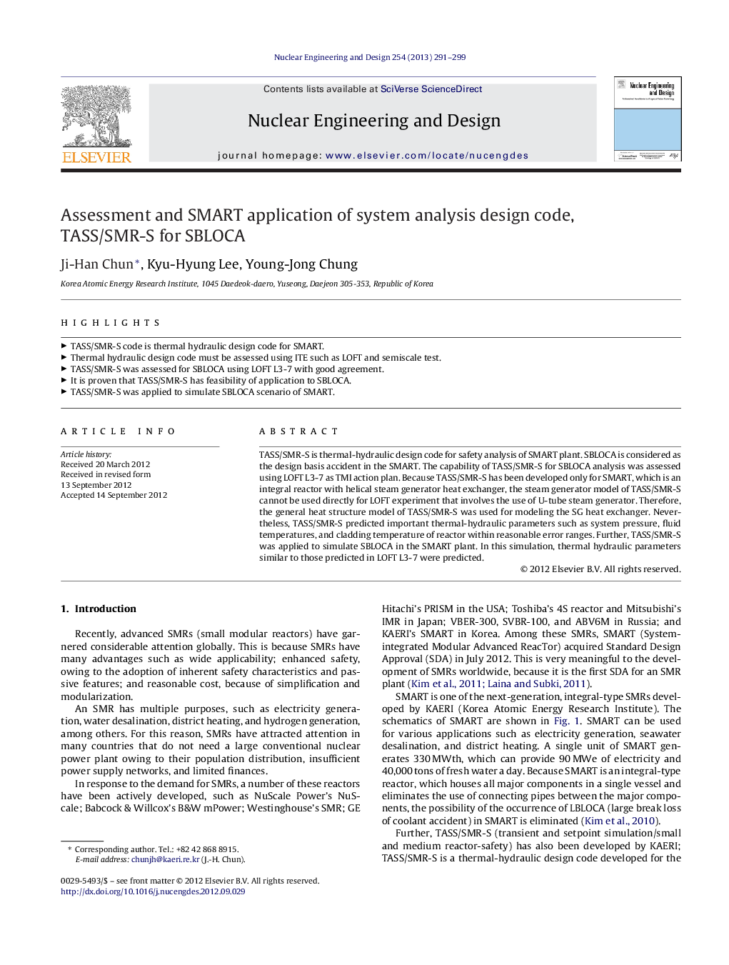 Assessment and SMART application of system analysis design code, TASS/SMR-S for SBLOCA