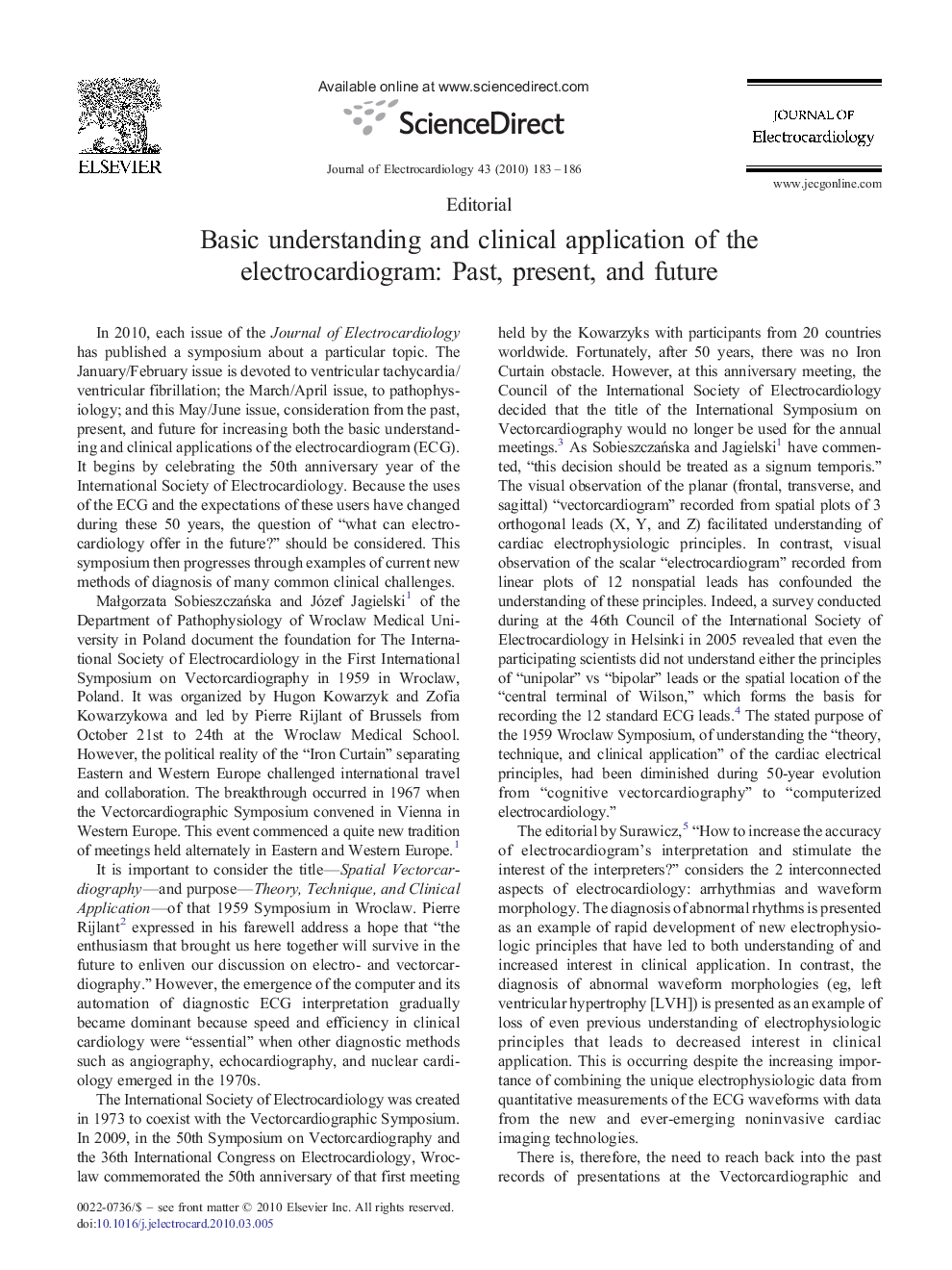Basic understanding and clinical application of the electrocardiogram: Past, present, and future
