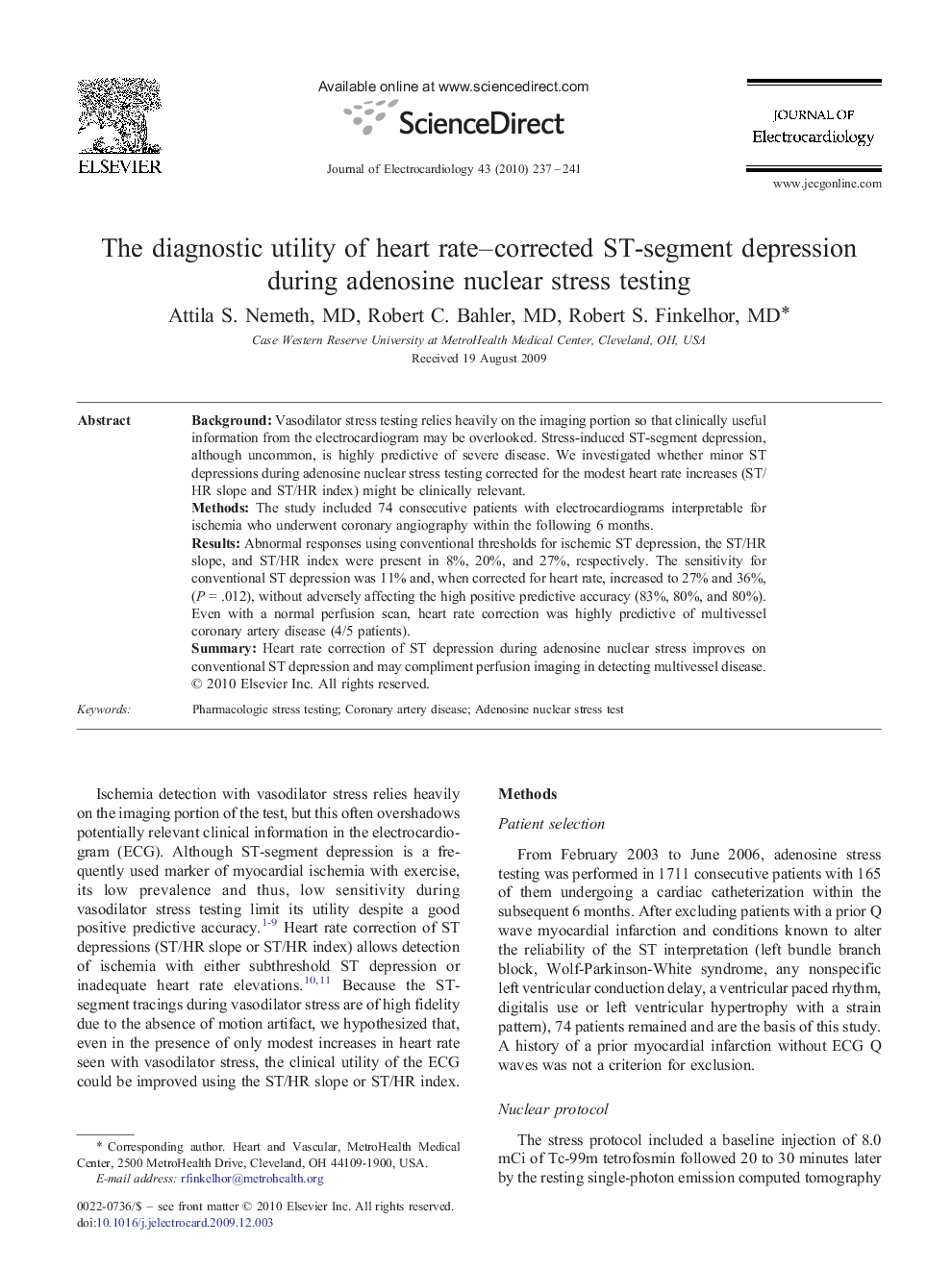 The diagnostic utility of heart rate-corrected ST-segment depression during adenosine nuclear stress testing