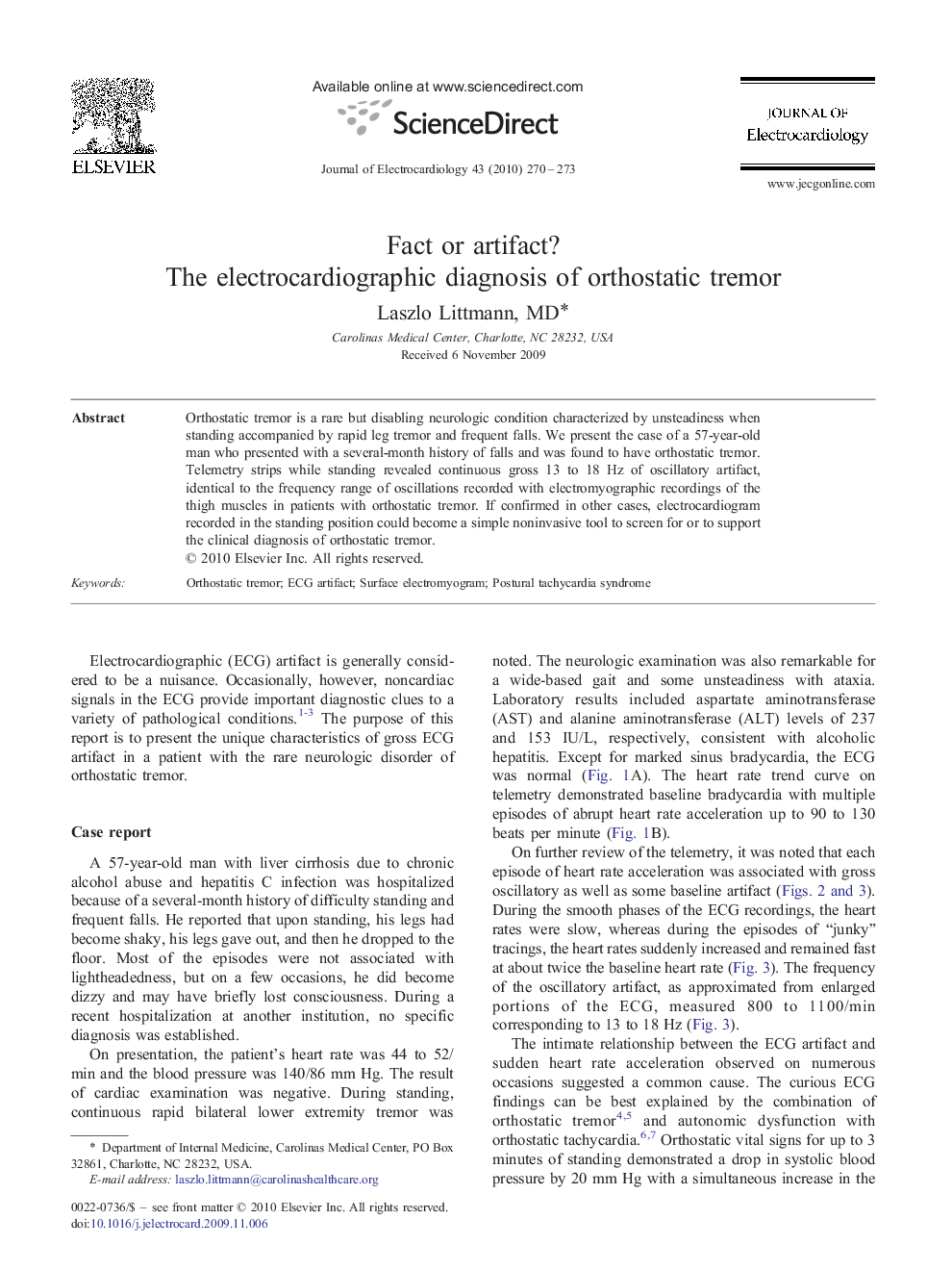 Fact or artifact? The electrocardiographic diagnosis of orthostatic tremor