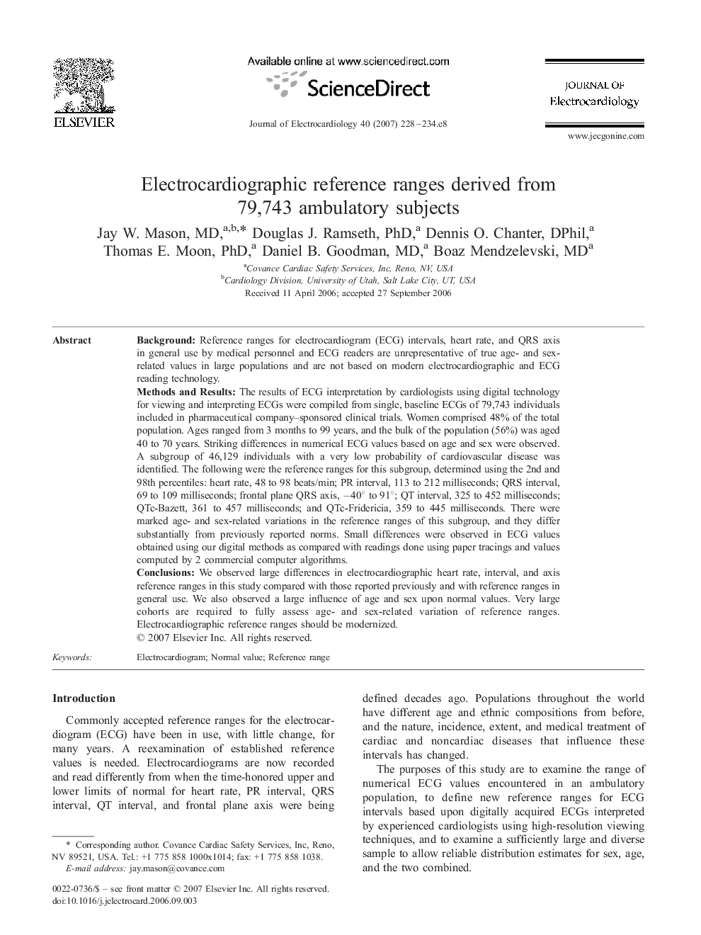 Electrocardiographic reference ranges derived from 79,743 ambulatory subjects