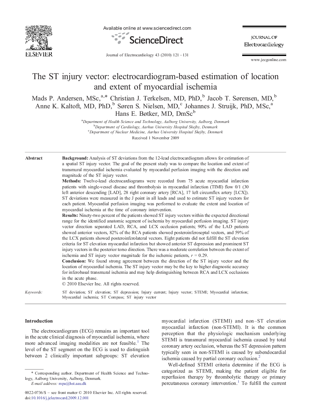 The ST injury vector: electrocardiogram-based estimation of location and extent of myocardial ischemia