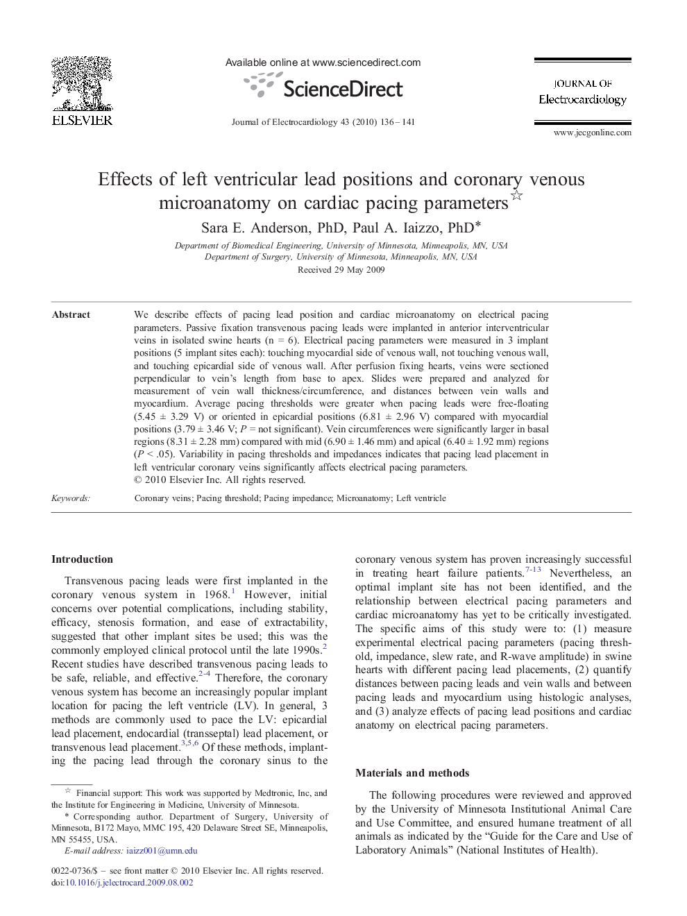 Effects of left ventricular lead positions and coronary venous microanatomy on cardiac pacing parameters 