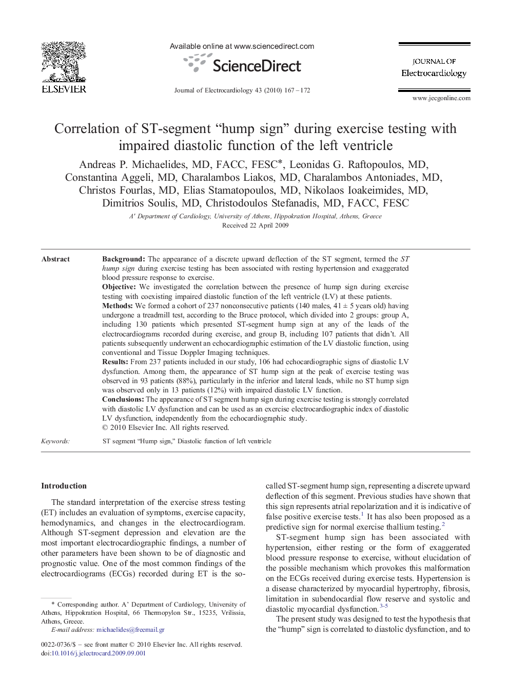 عکس صفحه اول مقاله: Correlation of ST-segment “hump sign” during exercise testing with impaired diastolic function of the left ventricle Correlation of ST-segment “hump sign” during exercise testing with impaired diastolic function of the left ventricle