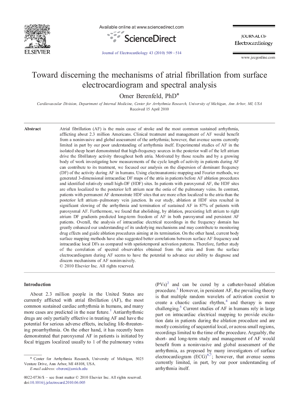 Toward discerning the mechanisms of atrial fibrillation from surface electrocardiogram and spectral analysis
