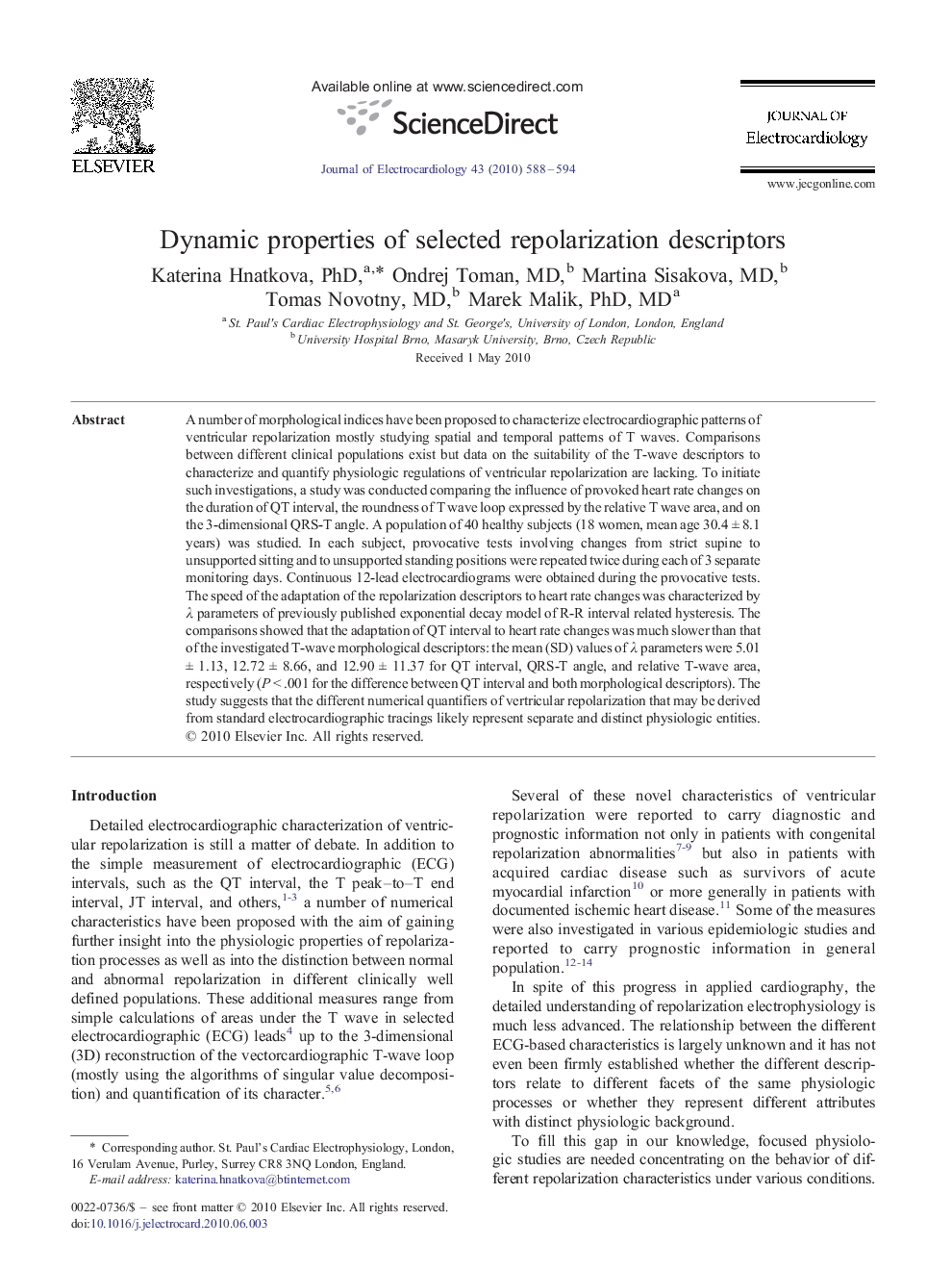 Dynamic properties of selected repolarization descriptors