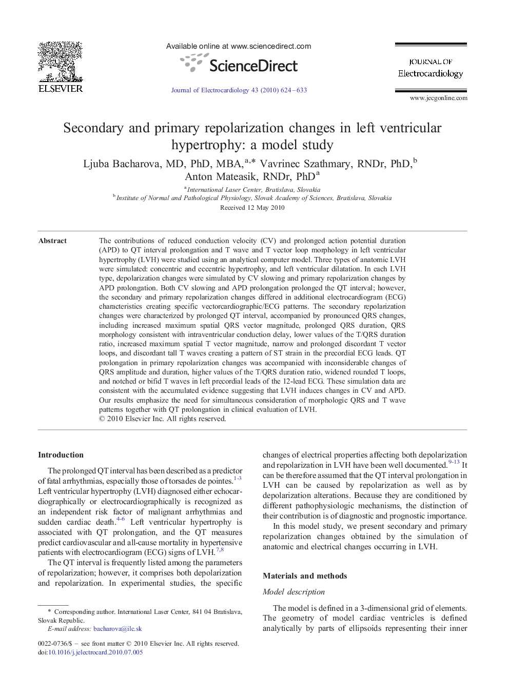 Secondary and primary repolarization changes in left ventricular hypertrophy: a model study