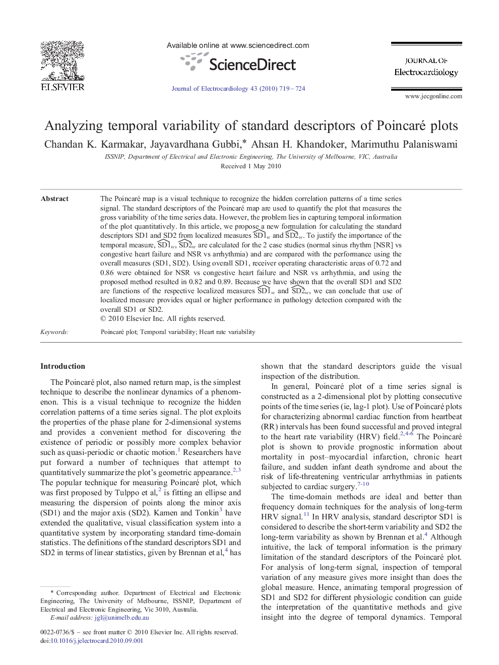 Analyzing temporal variability of standard descriptors of Poincaré plots