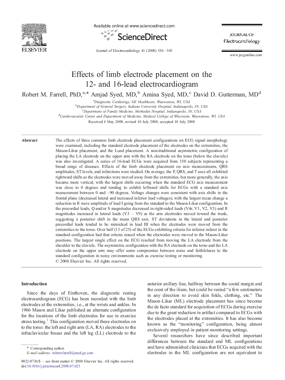 Effects of limb electrode placement on the 12- and 16-lead electrocardiogram