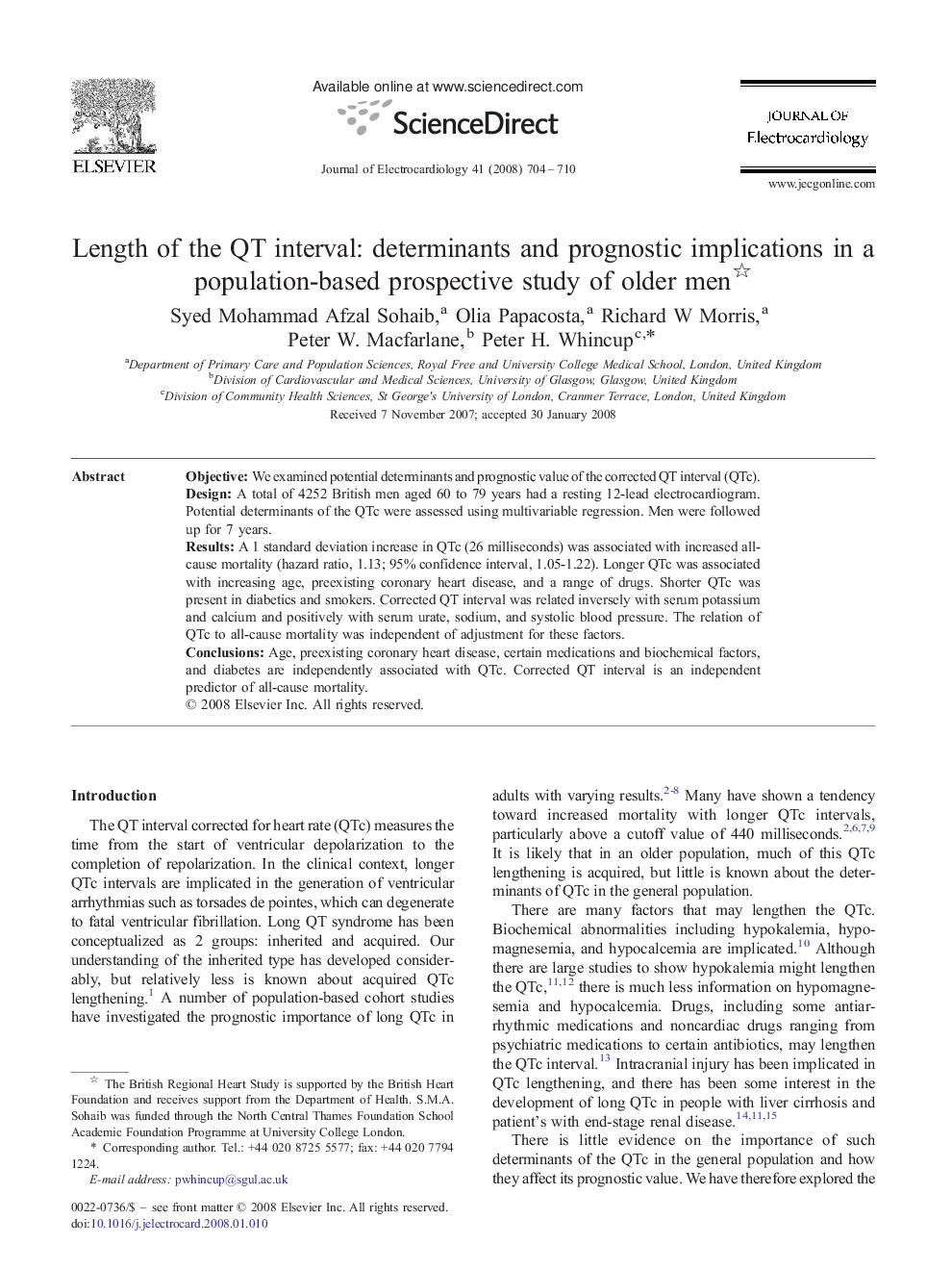 Length of the QT interval: determinants and prognostic implications in a population-based prospective study of older men 